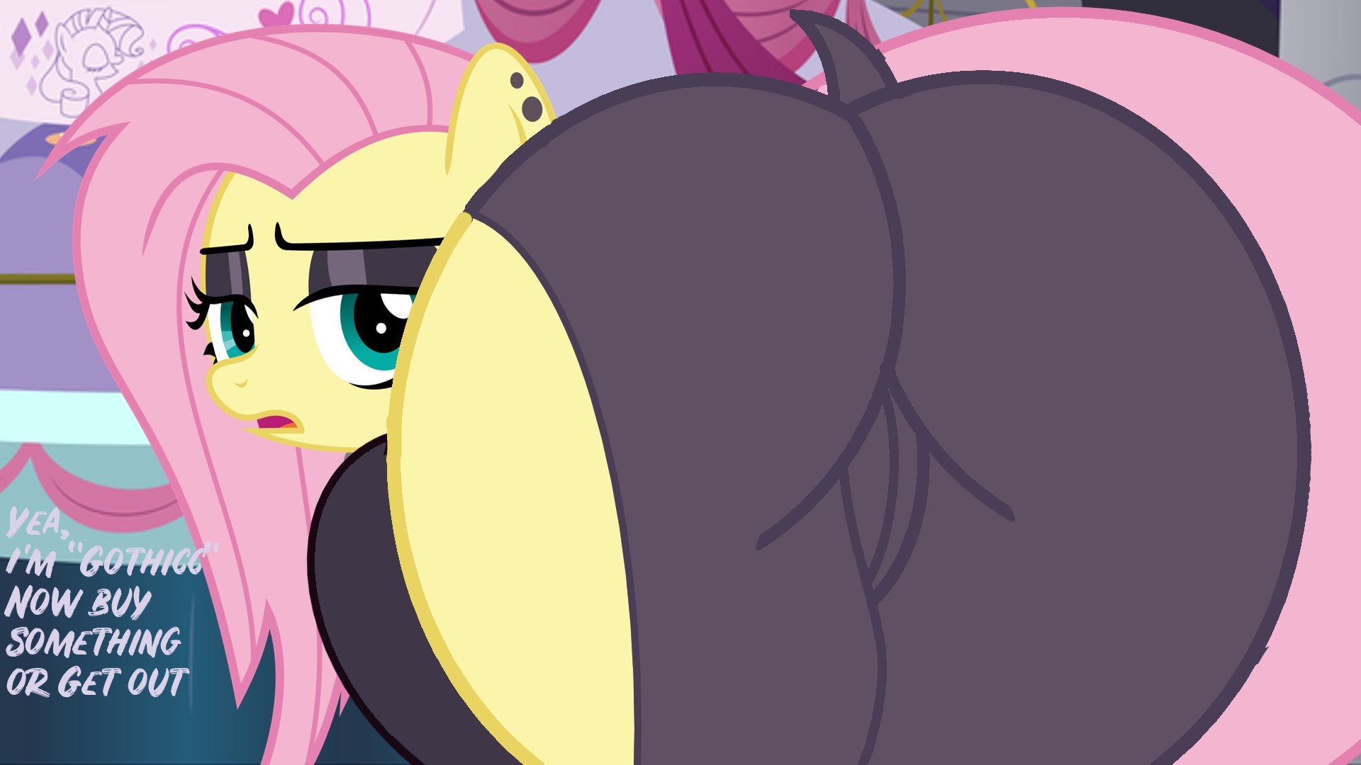 2d, deepshadeofred, english text, female, feral, fluttergoth, fluttershy (mlp), friendship is magic, full color, my little pony, no penetration, quadruped, solo, solo female, text