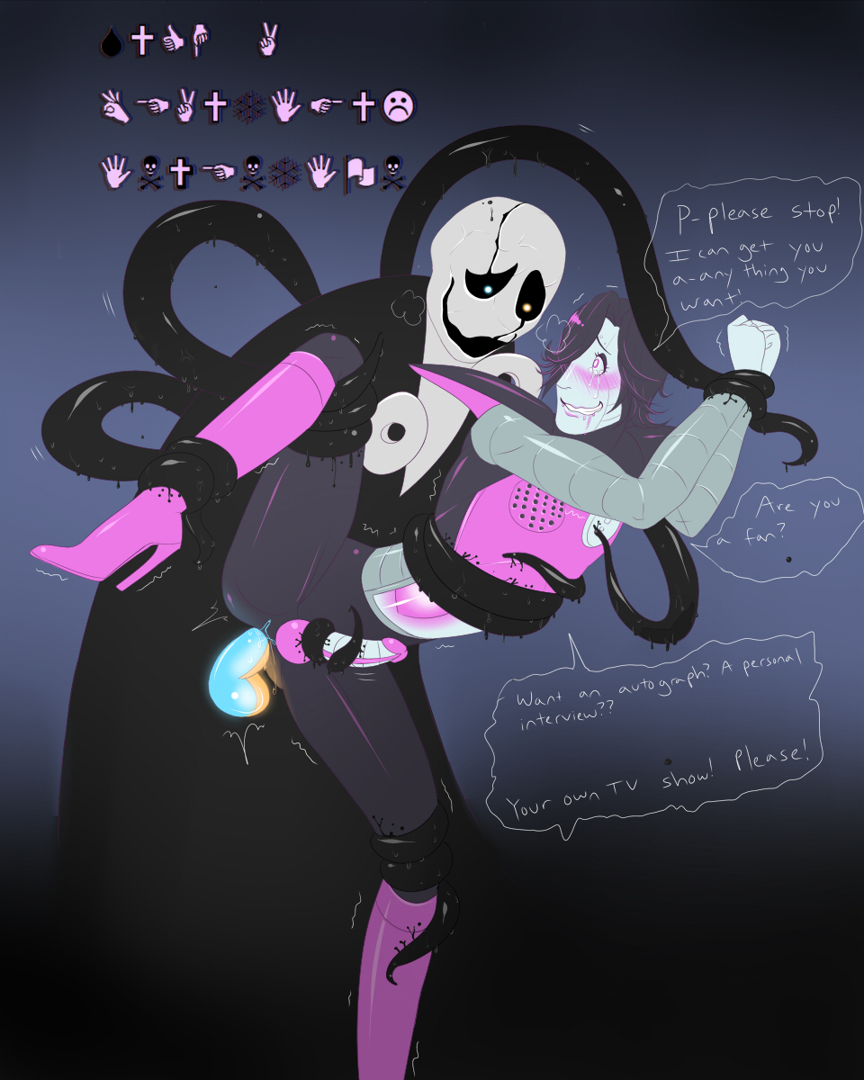 2boys anal androgynous android artist_request blush dialogue duo forced gaster high_heel_boots interspecies looking_back machine male male_only mettaton mettaton_ex penis rape restrained robot robot_humanoid sex speech_bubble tagme tentacle tentacle_rape undertale yaoi