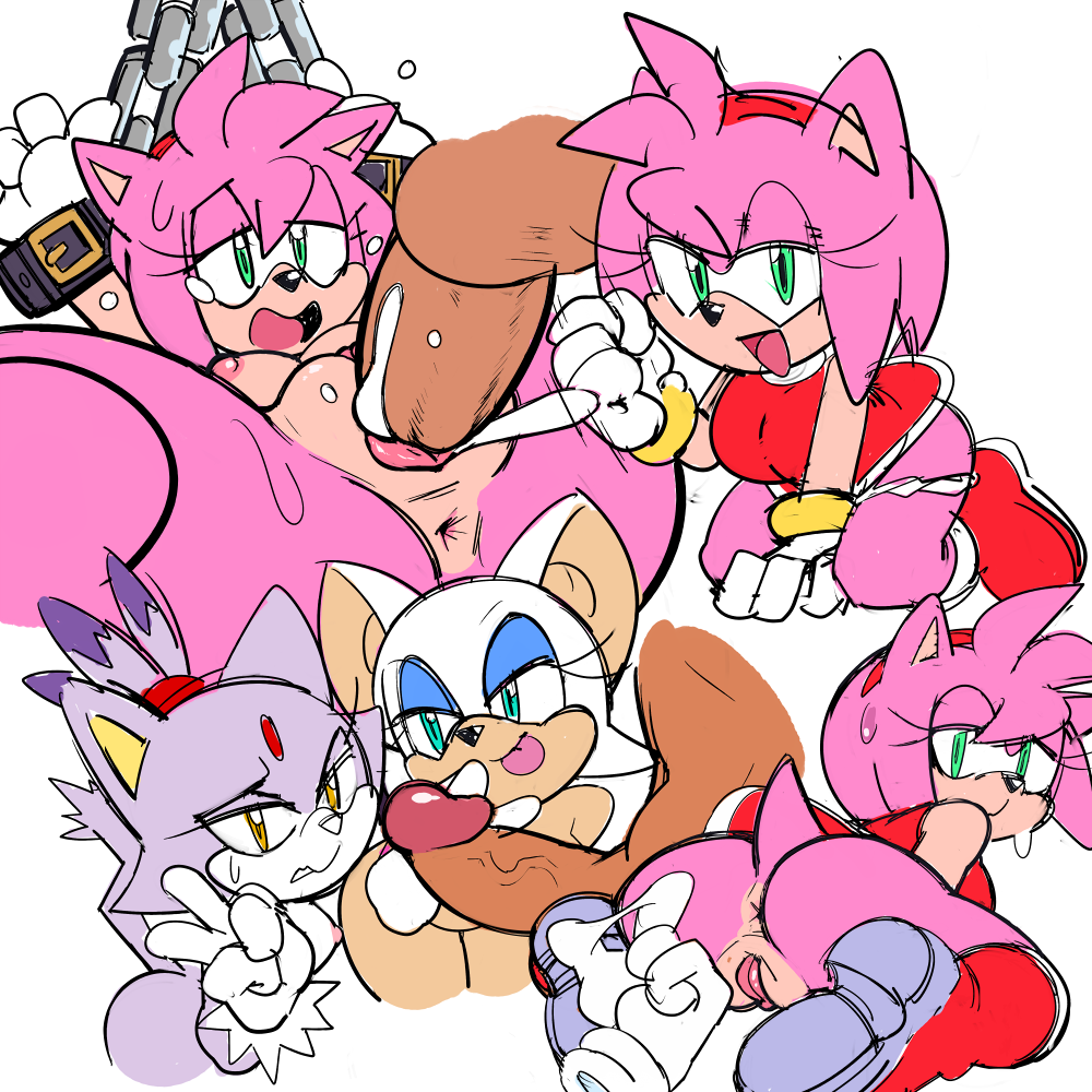 amy_rose anthro anus ass balls blaze_the_cat bound breasts clothed dress female furry nipples nude penis presenting pussy rouge_the_bat sega sonic_(series) straight tongue vaginal_penetration watatanza white_background