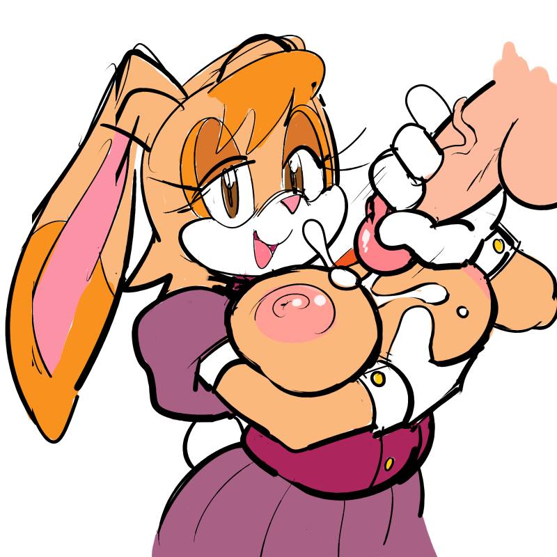 anthro balls big_breasts breasts brown_eyes cum cum_on_breasts dress eyelashes female furry gloves handjob lagomorph large_breasts nipple penis rabbit sega sonic_(series) straight vanilla_the_rabbit watatanza white_background