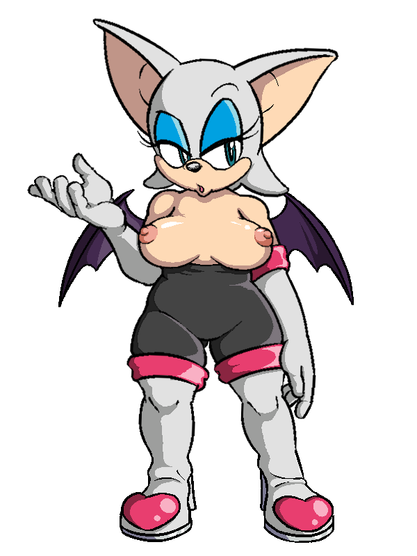 anthro breasts exposed_breasts eyelashes female female_only furry mostly_clothed nipple rouge_the_bat sega sonic_(series) topless watatanza white_background