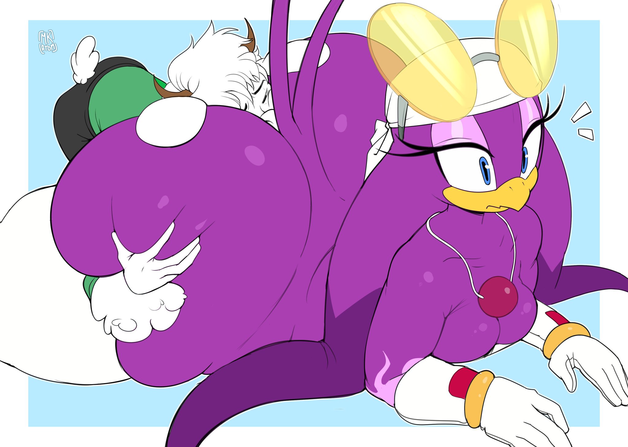 ass, ass bigger than head, ass grab, big ass, big breasts, big butt, bird, breasts, breasts out, bubble ass, bubble butt, comission, curvy female, eating ass, enormous ass, female, gigantic ass, huge ass, mekaatomic, naked, nude, oc, plump ass, purple body, purple skin, rimming, sega, snowball (chebylamb), sonic (series), sonic the hedgehog (series), surprised, twitter link, voluptuous female, wave the swallow