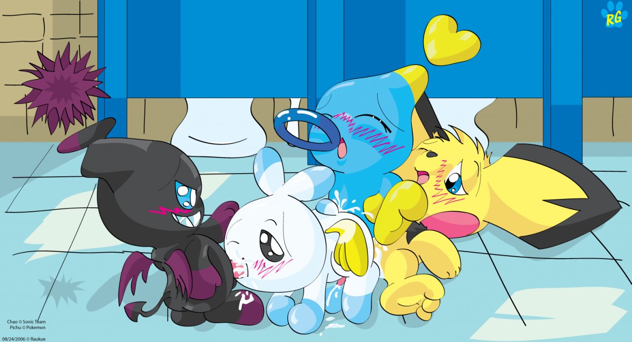 2006 anthro chao_(sonic) cheese_the_chao crossover dark_chao furry hero_chao male_only nintendo pichu pokemon raukue sega sonic_(series) straight_hair