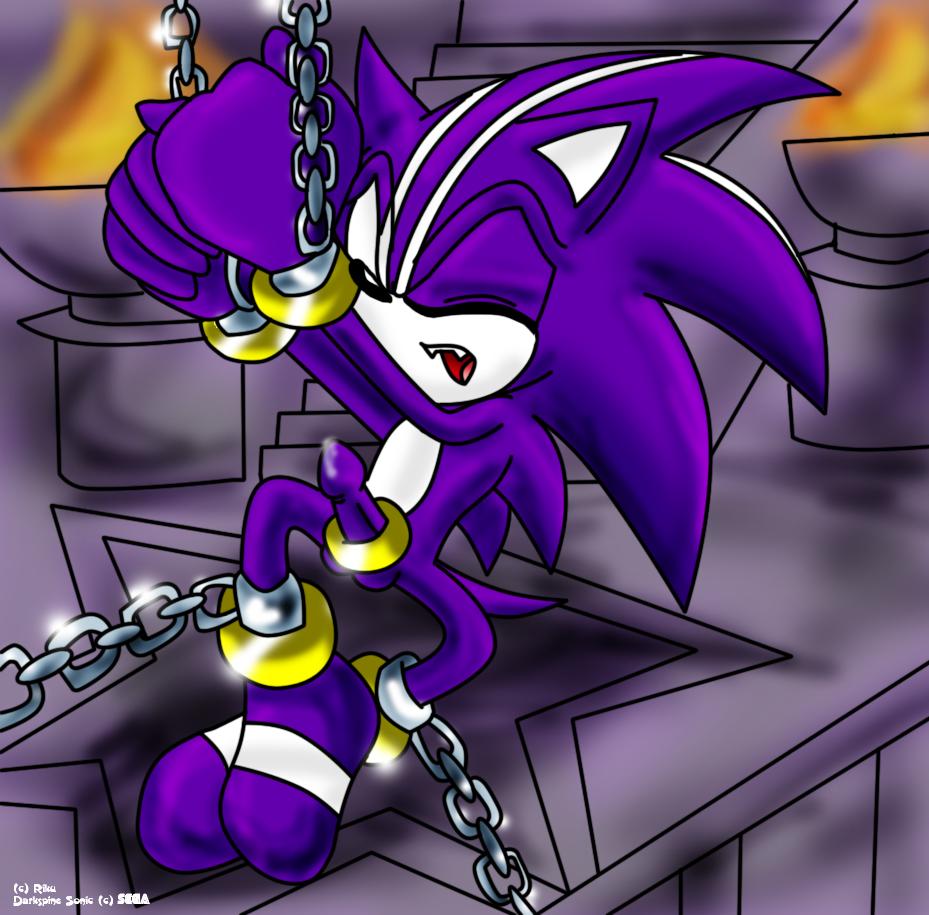 1boy anklet anthro balls bondage bound bracelet chains cock_ring cool_colors darkspine_sonic fangs hedgehog jewelry male male_only no_pupils open_mouth penis purple purple_penis ring sega solo sonic_(series) sonic_the_hedgehog