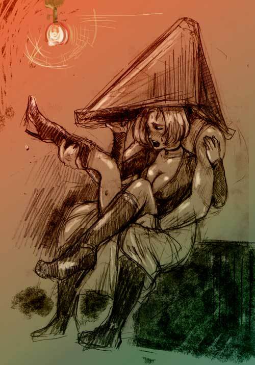 1boy 1girls 2d breasts female footwear maria_(silent_hill) pyramid_head rape sex silent_hill silent_hill_2 tagme