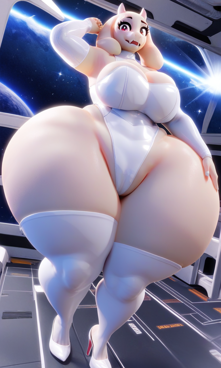 ai_generated breasts high_heels large_ass latex leotard stockings thick_thighs toriel undertale_(series) wide_hips