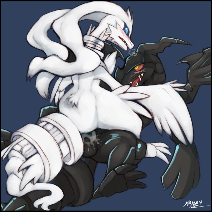 3_toes 4_toes black_skin blue_background blue_eyes blush collar cum female fur hi_res invalid_tag legendary_pokemon male nintendo penis pokemon red_eyes reshiram sex simple_background smile straight surprise teeth toes tong video_games white_fur wings yellow_pupils zekrom