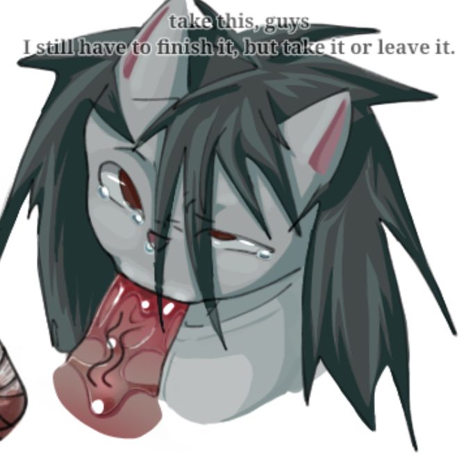 black_hair eluca_(pretty_blood) furry furry_male furry_only gray_fur long_hair male male_only malino malino_species only_male penis pink_nose porcupine porcupine_ears pretty_blood red_eyes spiky_hair sucking_penis