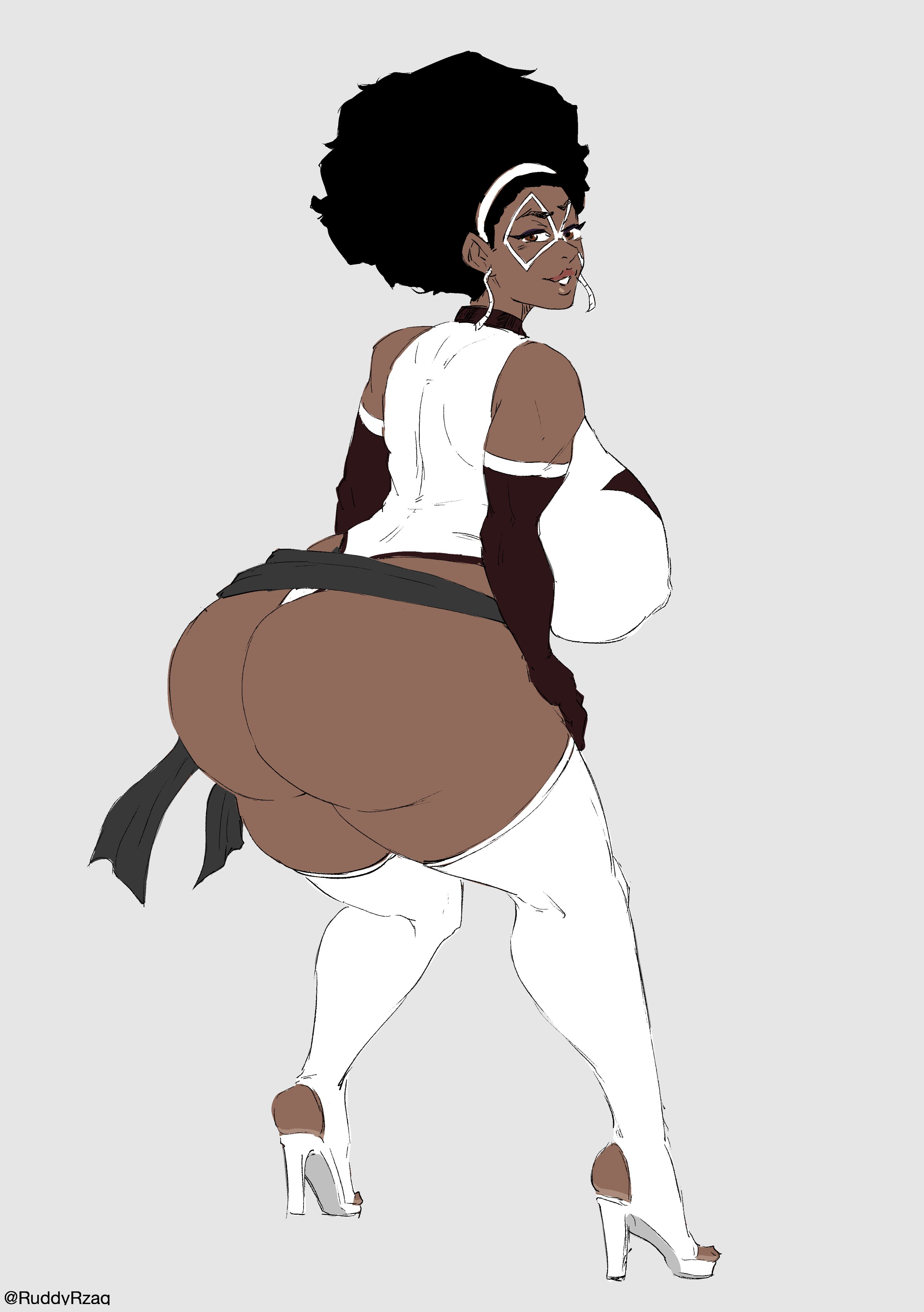 1girls, 2024, 2d (artwork), about to burst, african female, afro, alternate universe, armwear, ass, ass too big, barely contained, barely contained ass, barely fits, biceps, big ass, big breasts, black woman, black women, breasts, bursting butt, cosplay, curvy female, dark skin, dark-skinned female, earrings, ebony, ebony female, female, headband, heels, imminent wardrobe malfunction, leotard, looking back, marvel, marvel comics, mask, mature female, milf, ms. marvel (cosplay), muscular, muscular female, ruddyrzaq, sala rolle (mermaid kunoichi), sash, sideboob, solo female, solo focus, straining clothing, supersuit, thick thighs, thighhighs, tight clothes, tight clothing, tight fit, tight suit, tight supersuit, too tight, twerking, undersized clothes, undersized clothing, white background, white leotard