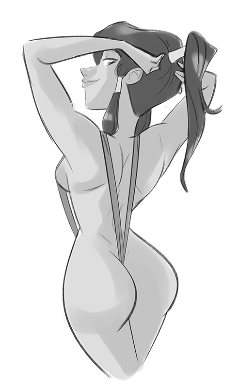 1girls ass avatar_legends back_view brokenlynx dark-skinned_female dark_skin dat_ass female korra medium_breasts monochrome sling_bikini solo swimsuit the_avatar the_legend_of_korra water_tribe