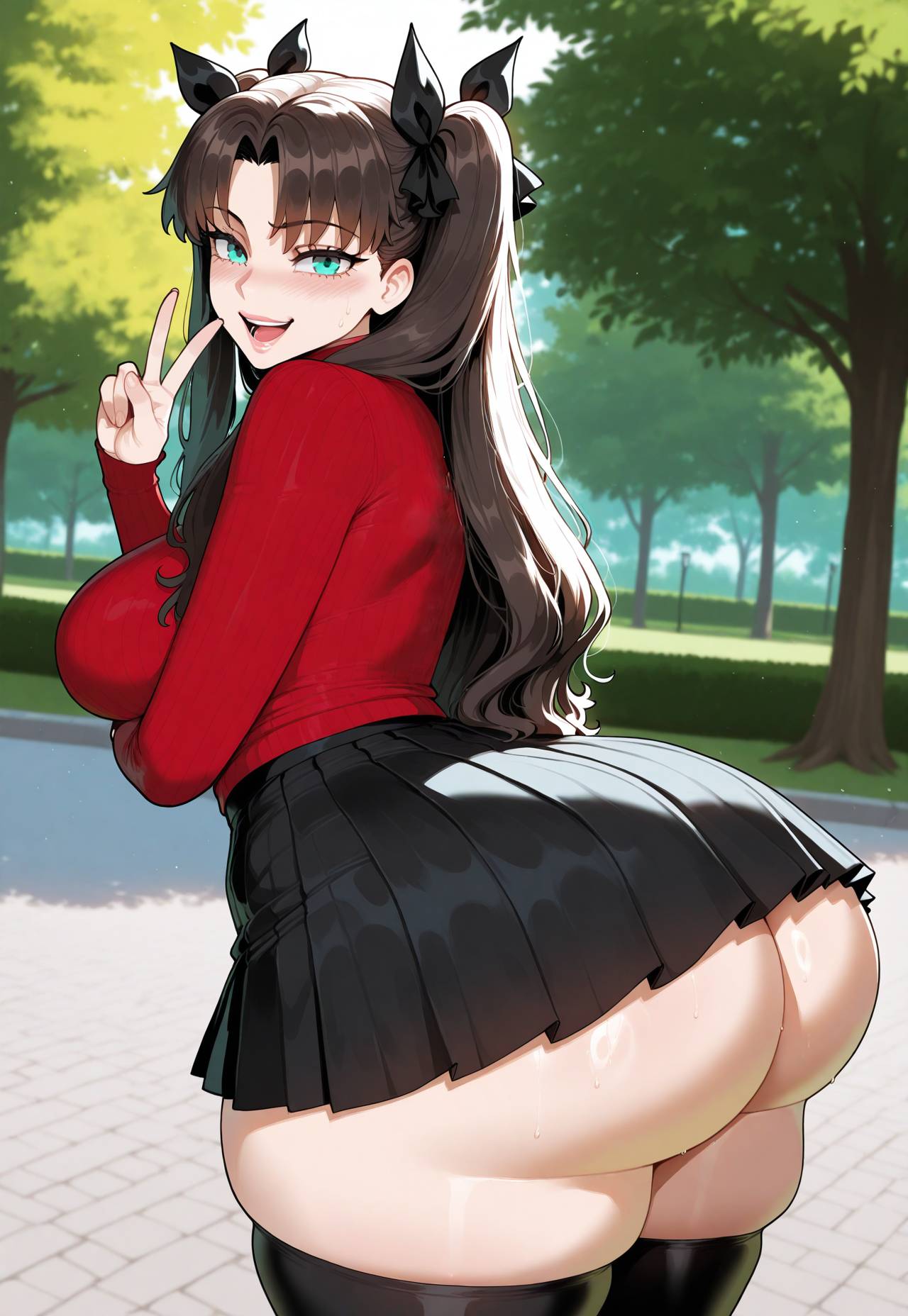 1girls ai_generated ass big_breasts breasts fate/stay_night fate_(series) female female_focus green_eyes hips huge_ass huge_breasts large_breasts legwear light-skinned_female long_hair looking_at_viewer thick_thighs thighs tohsaka_rin twintails wide_hips