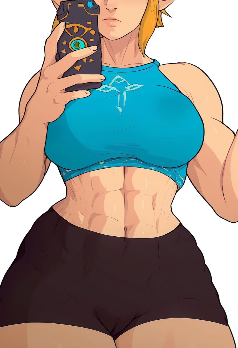 1girls abs ai_generated cameltoe crop_top elf elf_ears elf_female female hylian large_breasts muscular muscular_female nintendo princess_zelda selfie shorts sitting solo tagme tekan4982 the the_legend_of_zelda the_legend_of_zelda:_breath_of_the_wild the_legend_of_zelda:_tears_of_the_kingdom thick_thighs zelda_(breath_of_the_wild) zelda_(tears_of_the_kingdom)