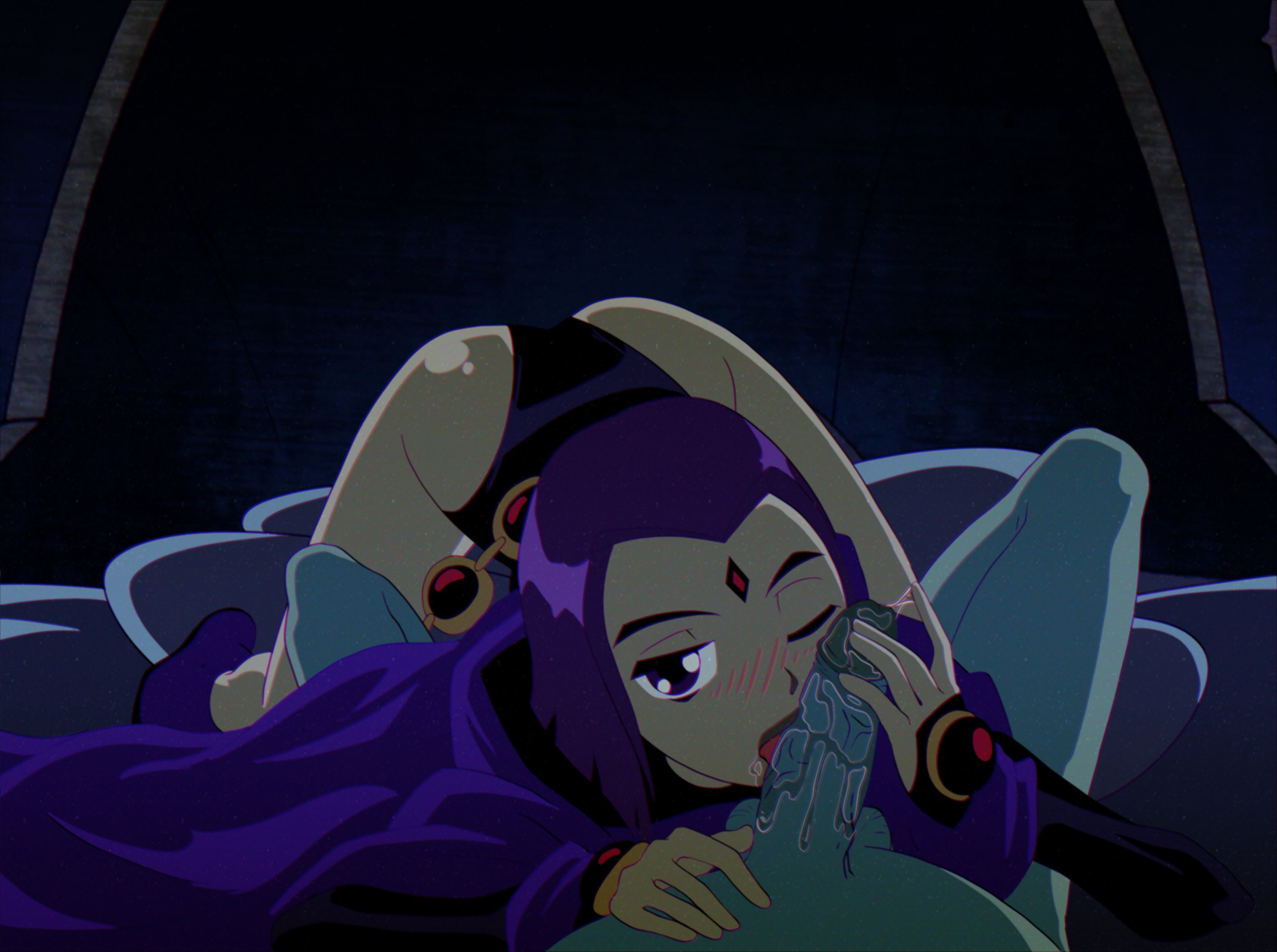 beast boy, beast boy (teen titans), blowjob, blowjob face, dc, dc comics, female, hentainador, male, partial male, raven (dc), raven (teen titans), teen titans
