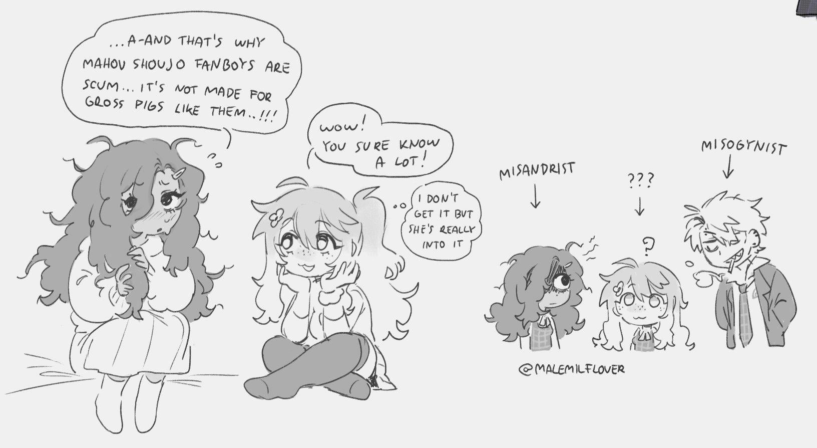 :3, 1boy, 2girls, bisexual, degrees of lewdity, english text, fem kylar (dol), female, flower in hair, hairclip, kylar (dol), male, malemilflover, messy hair, sharp teeth, tagme, tnso, whitney (dol)