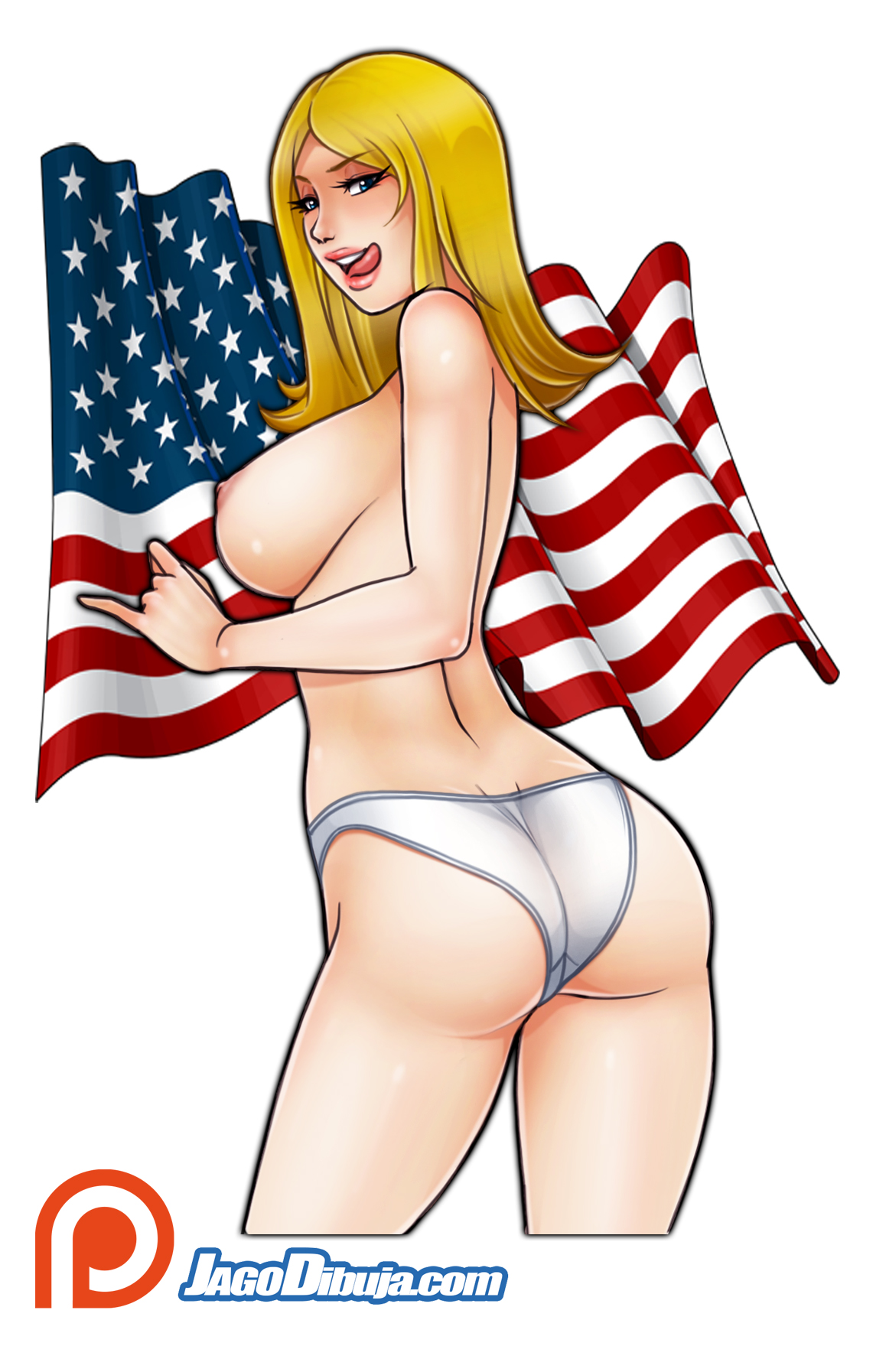 1girls, alternate breast size, american dad, american flag, ass, bare shoulders, blonde hair, blue eyes, breasts, covered breasts, erect nipples, female, female only, francine smith, high resolution, hips, jago dibuja, large breasts, legs, lips, long hair, milf, nipple bulge, nipples, pale skin, panties, sideboob, solo, teeth, thighs, tongue, tongue out, topless, underwear