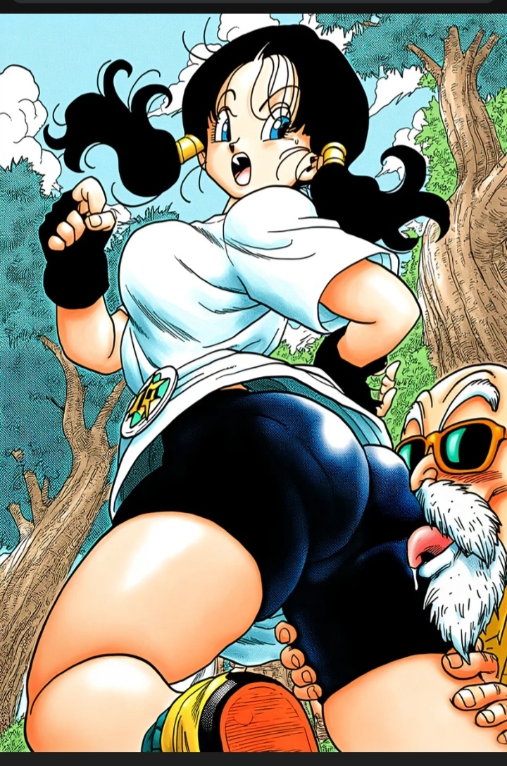 a1flcmeqby78591, ai generated, ass, big ass, dragon ball z, female, huge ass, licking ass, male, master roshi, muten roushi, older male, older male and younger female, videl, videl (long hair), younger female