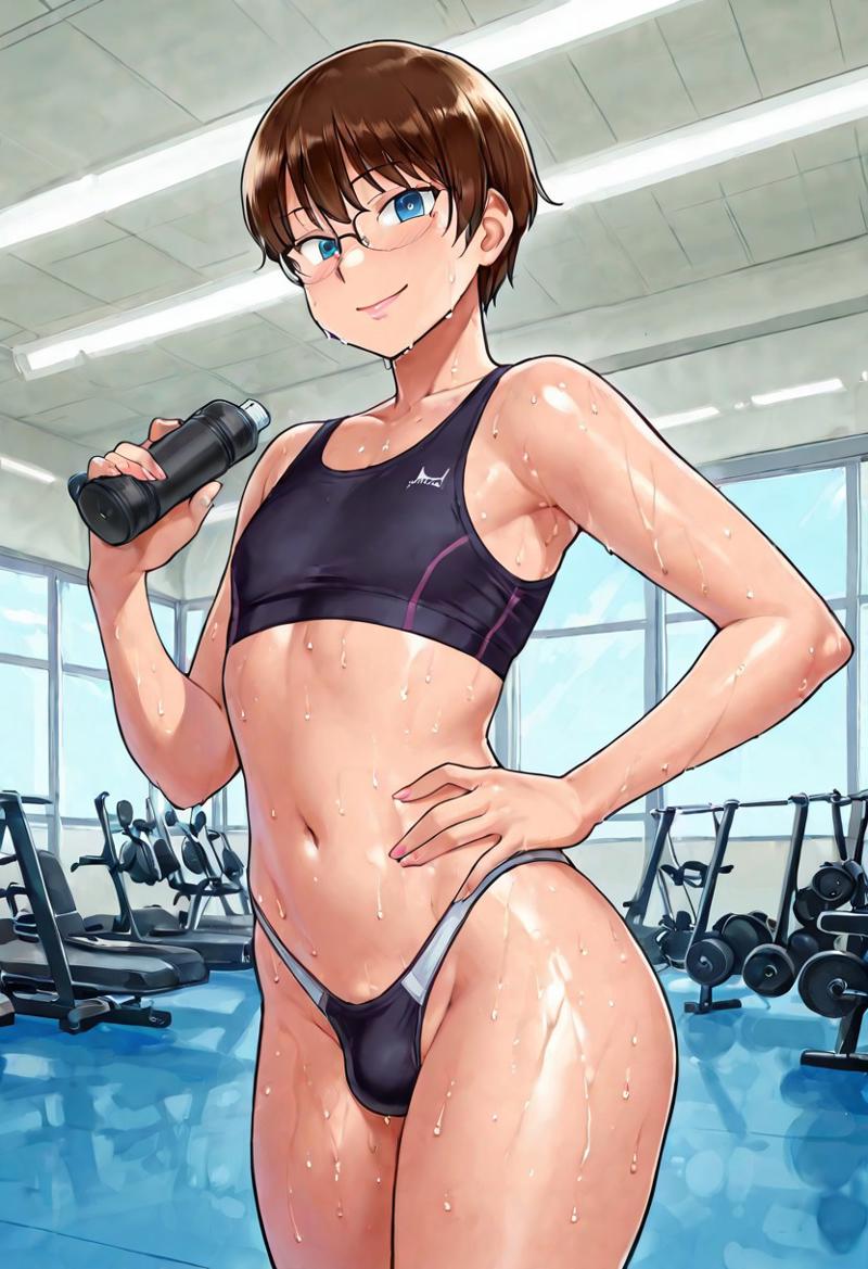 ai_generated femboy feminine_male girly glasses gym hinemosu hinemosu_notari_style light_skinned_femboy male otoko_no_ko sports_bra style sweaty sweaty_body workout_clothes