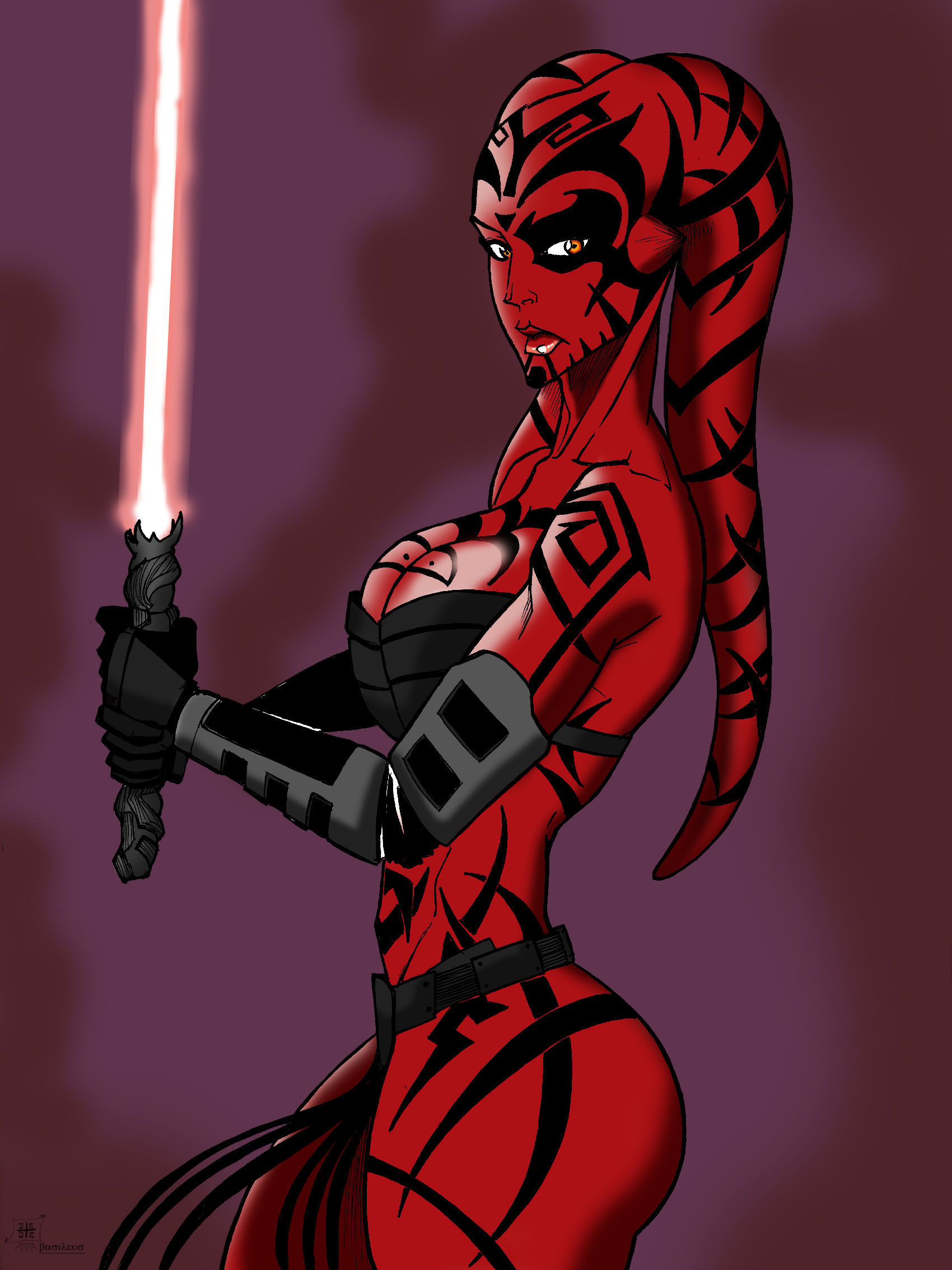 1girls, alien, alien girl, basileus, darth talon, female, female only, lightsaber, red lightsaber, red skin, sith, solo, star wars, star wars: legacy, tattoo, twi'lek
