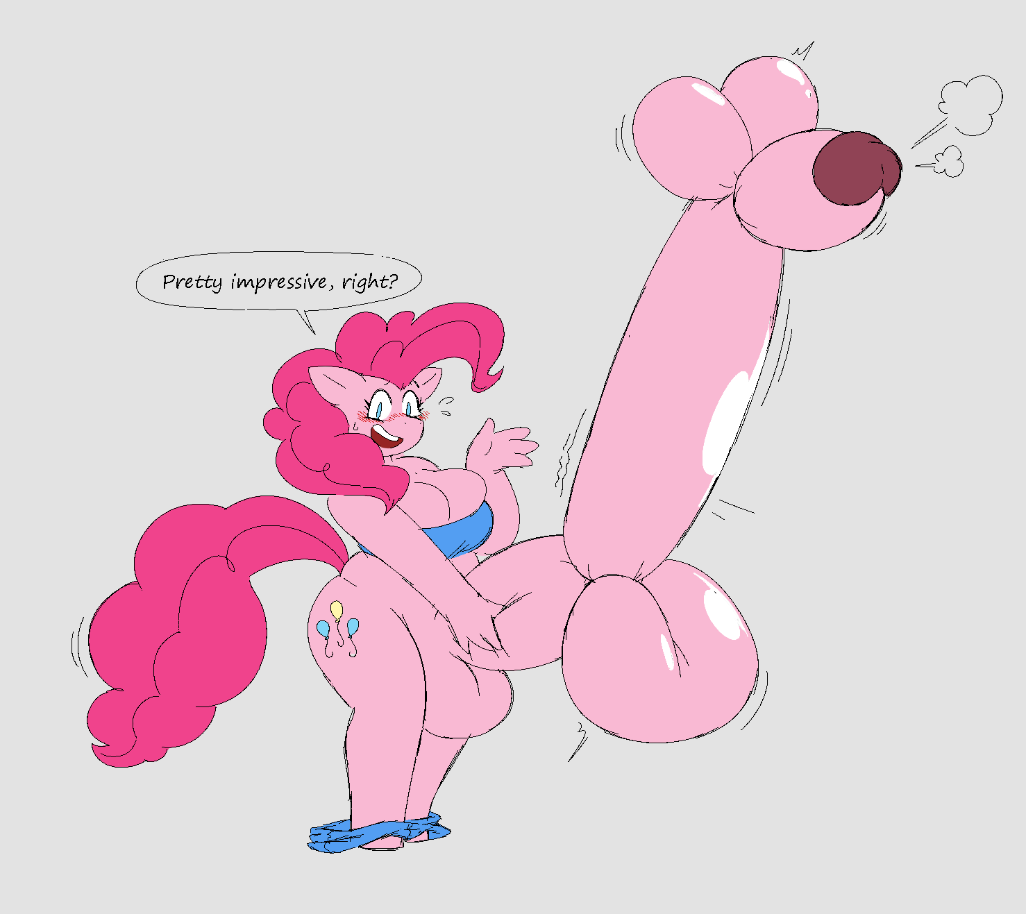 2024 air_from_penis air_inflation anthro balloon_animal balls beeblimp big_balls black_eyebrows blue_bottomwear blue_clothing blue_eyes blue_pants blue_topwear blush bodily_fluids bottomwear bottomwear_down breasts clothed clothing color_edit colored cutie_mark dialogue digital_media_(artwork) english_text equid equine expansion eyebrows eyelashes friendship_is_magic futanari genital_expansion genitals grey_background gynomorph hair hand_on_own_penis hand_on_penis hasbro hi_res horse hyper hyper_inflation inflation intersex jalpunny looking_at_viewer mammal motion_lines my_little_pony open_mouth open_smile pants pants_down partially_clothed penis penis_expansion penis_grab penis_squish pink_body pink_ears pink_hair pink_tail pinkie_pie_(mlp) pony red_mouth simple_background smile smiling_at_viewer solo speech_bubble sweat sweatdrop tail talking_to_viewer teeth text third-party_edit three-quarter_view topwear what worried