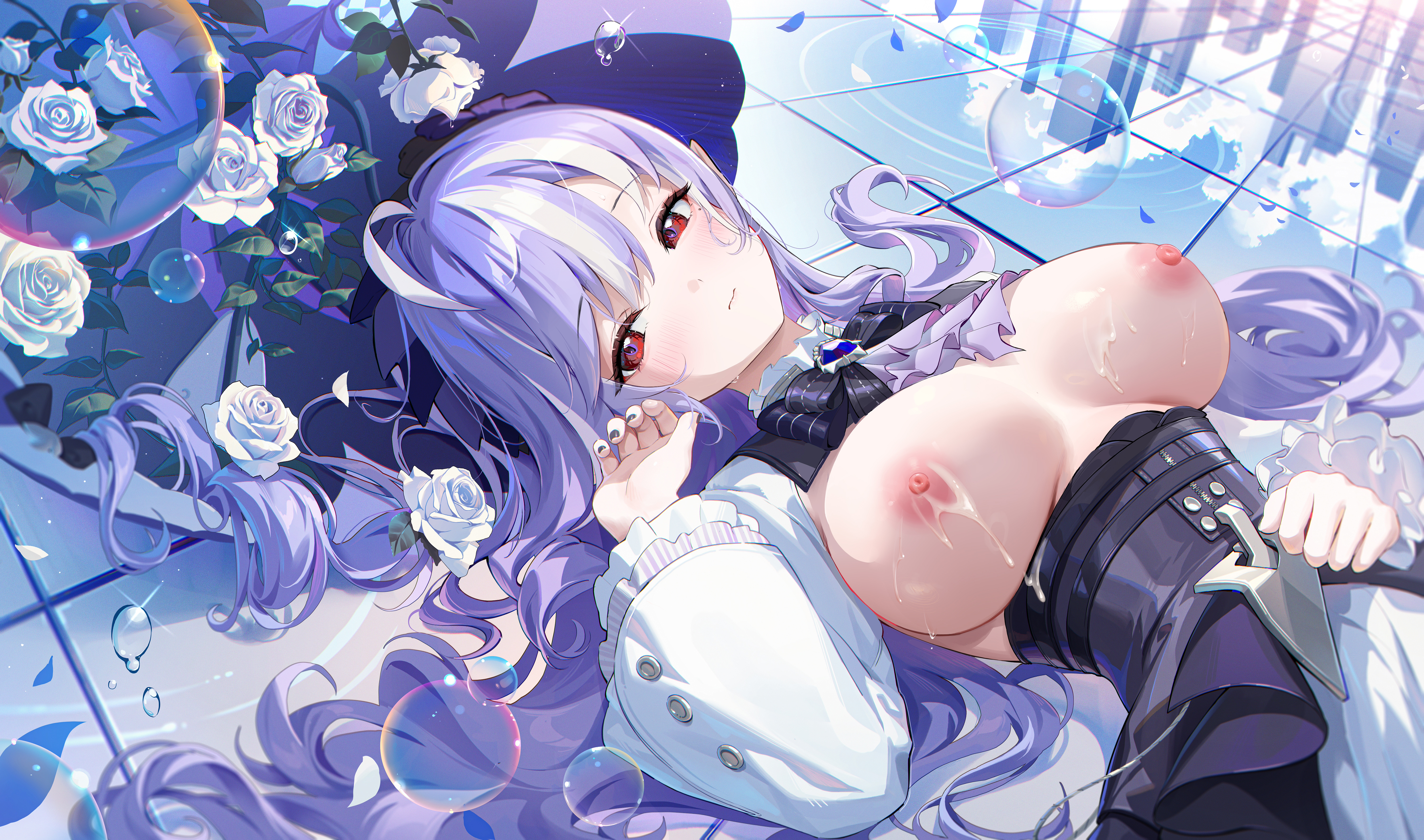 breasts, bubbles, female, female only, nipples, red eyes, vivian (zenless zone zero), vivian banshee, zenless zone zero
