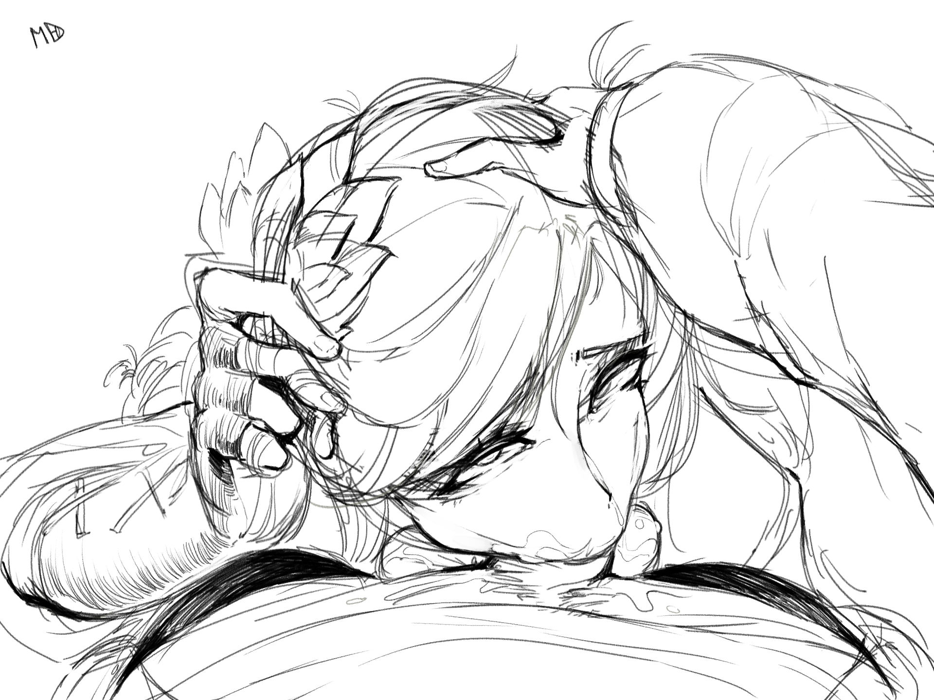 1futa, 1girls, all the way to the base, cum, cum in mouth, cum on face, dizzy (guilty gear), ejaculation, ejaculation in mouth, fellatio, futa on female, futa with female, futanari, guilty gear, guilty gear strive, head grab, incest, madd horner, mature female, milf, mother, mother and daughter, penis in mouth, queen dizzy, sketch, testicles, unika (guilty gear)