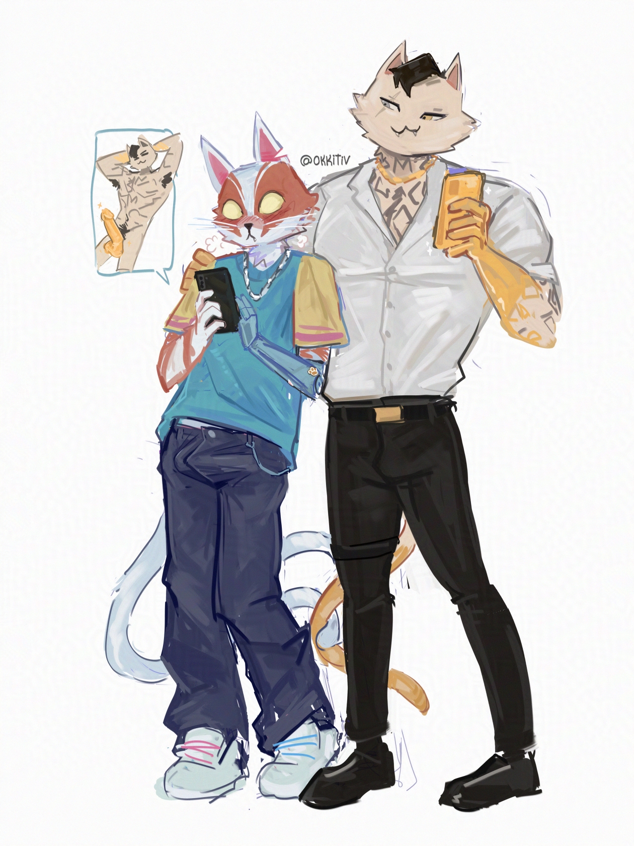 fortnite, male, male only, male/male, meowdas, meowdas (fortnite), non-human, non-human only, nyanja (fortnite), okkitiv, skinny