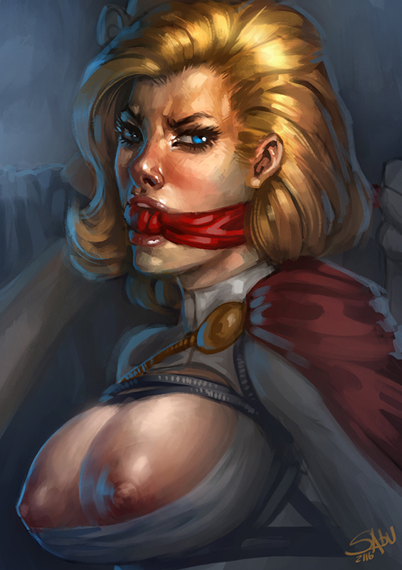 big breasts, blonde hair, blue eyes, breasts, dc, dc comics, female, gag, gagged, kara zor-l, karen starr, power girl, sabudenego, superman (series)