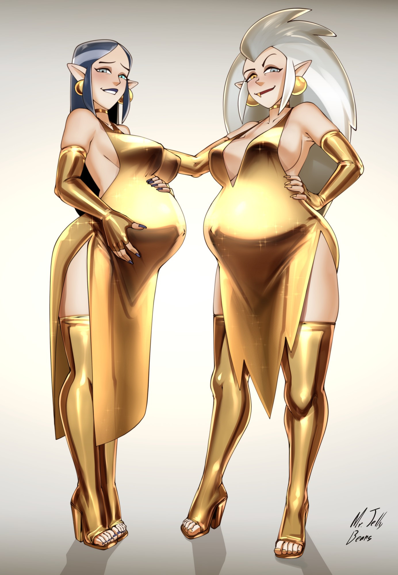 2girls, ass, big ass, big breasts, big bulge, big hips, big thighs, black hair, blue eyes, boots, breasts, caucasian, caucasian female, disney, disney channel, double pregnancy, eda clawthorne, female, female only, fishnet stockings, golden boots, golden clothing, golden dress, golden eyes, golden week, grey eyes, heterochromia, high heels, hips, huge hips, huge thighs, lilith clawthorne, long hair, mane, mane hair, medium breasts, milf, mommy, mr.jellybeans, multiple pregnancies, pregnant, pregnant female, pregnant older female, pregnant sisters, pussy, sisters, the owl house, thick thighs, thighhighs, thighs, white hair, wide hips, wide thighs