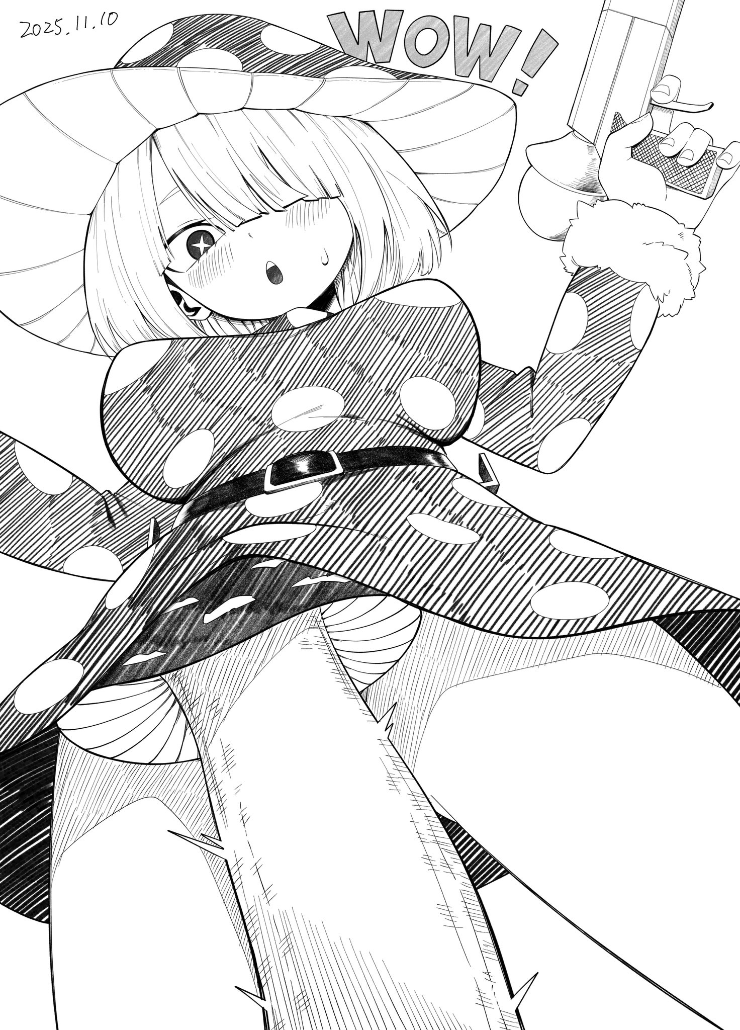 big breasts, blush, breasts, hero outfit (mha), huge breasts, komori kinoko, mushroom, my hero academia, surprised, thick thighs, upskirt