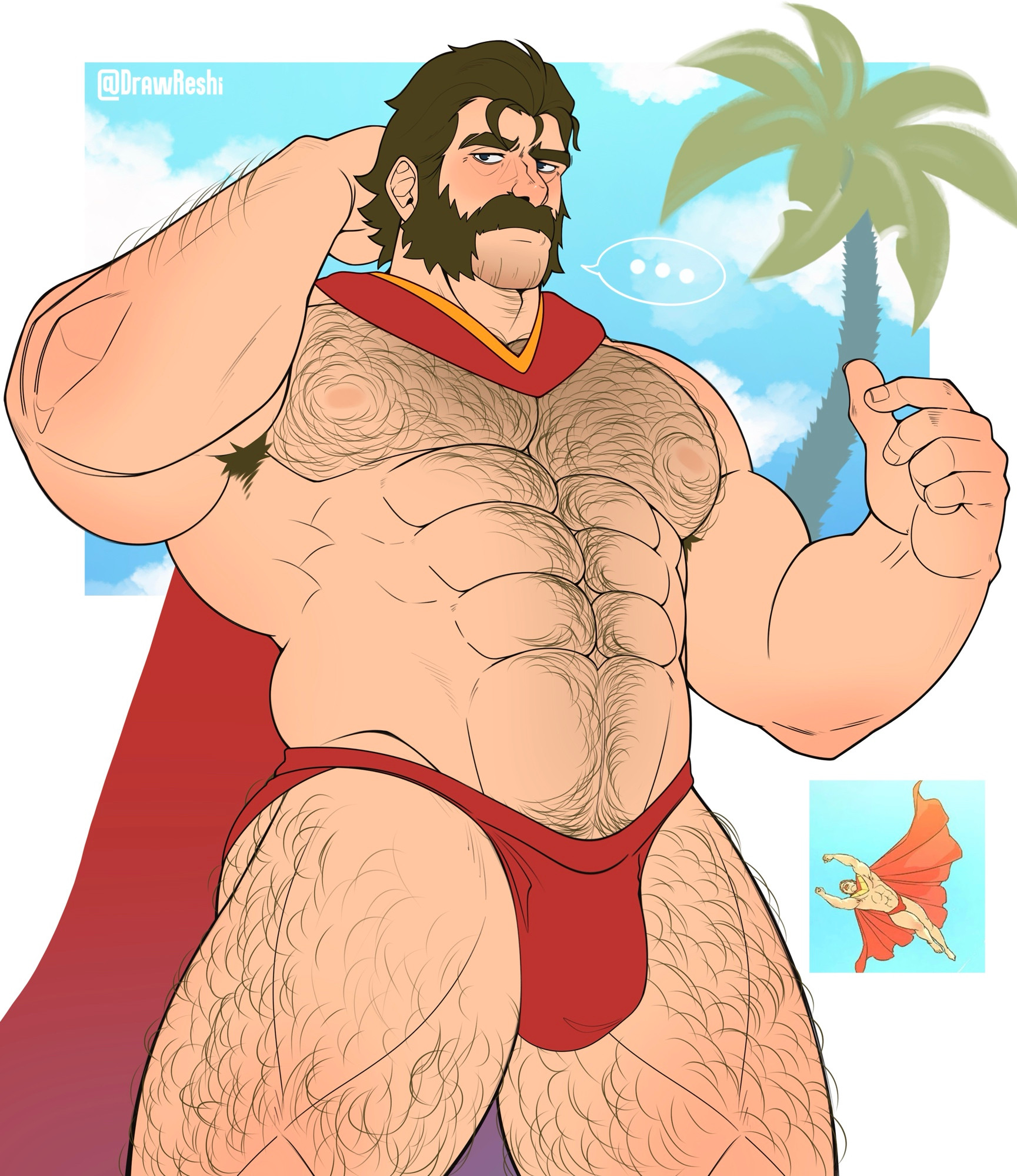 bara, beard, big pecs, chest hair, daddy, dilf, dispatch (game), drawreshi, hairy, hairy armpits, hairy chest, male, male only, muscular, muscular male, phenomaman, solo, underwear
