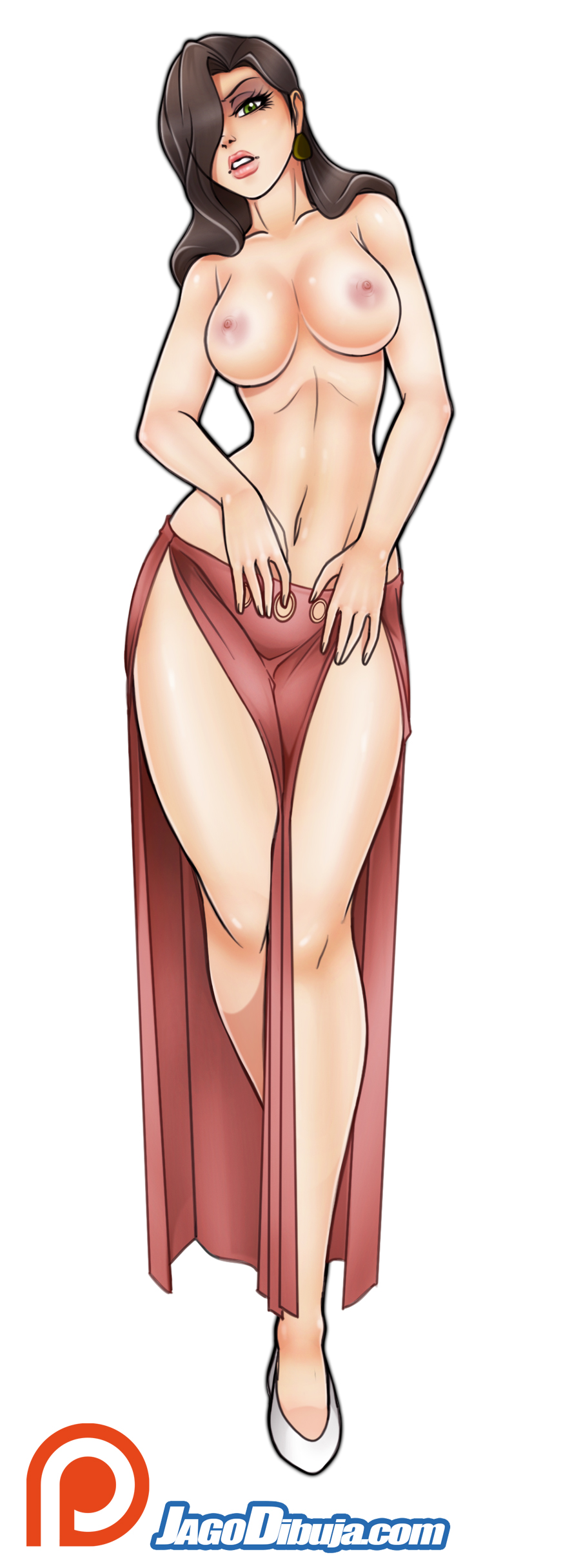 batman (series), big breasts, breasts, brown hair, dc, dc comics, female, green eyes, jago dibuja, loincloth, milf, mother, nipples, solo, talia al ghul, topless