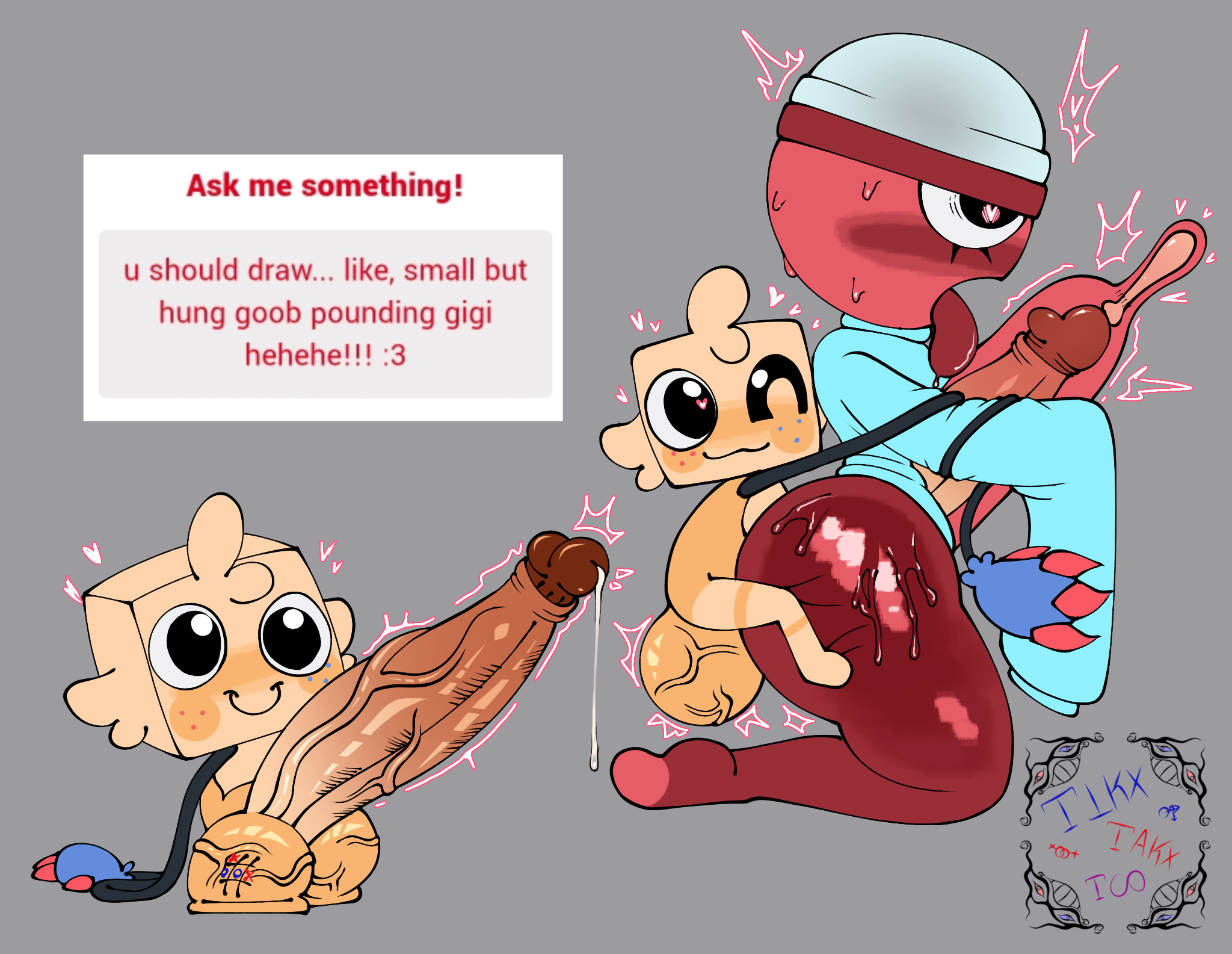 anal, anal sex, big butt, big thighs, bigger female, blushcrunch studio, cub, cute, cute face, dandy's world, dandys world, gigi (dandy's world), goob (dandy's world), heart, heart-shaped pupils, hi res, hugging, hugging from behind, hyper, hyper balls, hyper genitalia, hyper penis, object head, panting, sex, size difference, small but hung, smaller male, stomach bulge, sweat, tikxtakxtoo, x-ray