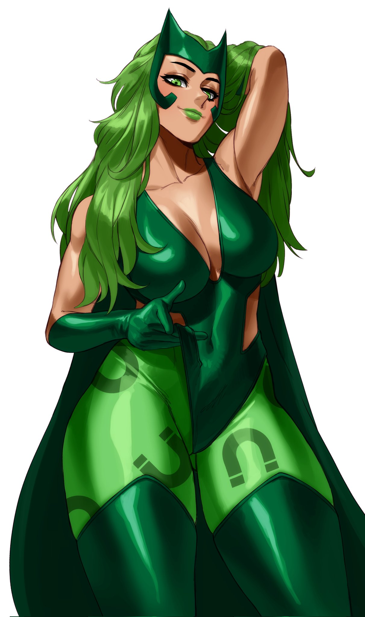 1girls, female, green hair, green lipstick, lipstick, lorna dane, marvel, polaris (x-men), sotcho, voluptuous female, x-men