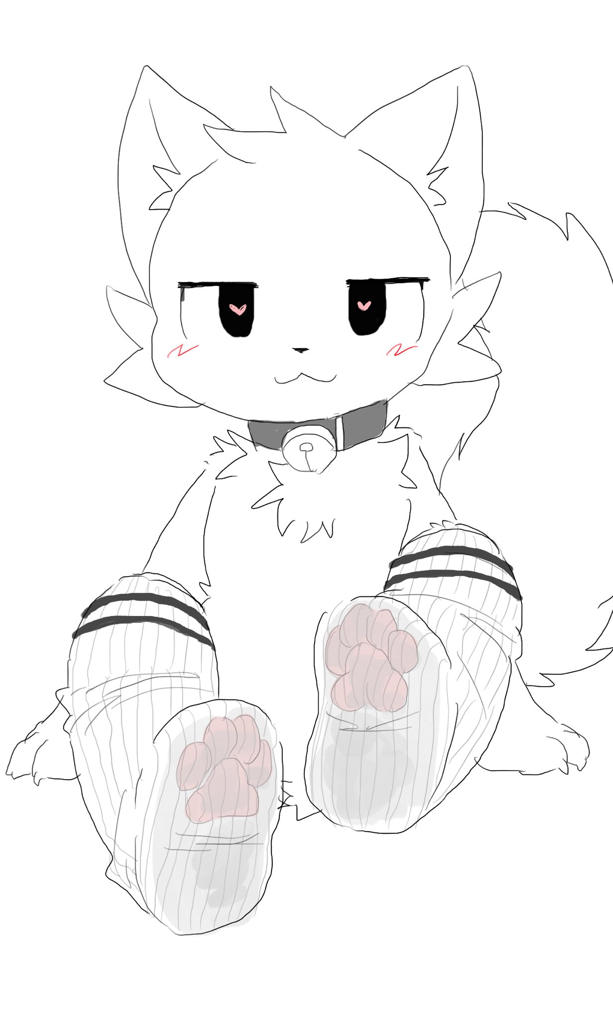 anthro, boykisser, boykisser (meme), digital media, foot fetish, foot focus, fur, furry, gray wolf96u, heart-shaped pupils, paws, presenting feet, sanu (サヌ), sketch, socks, tail, text