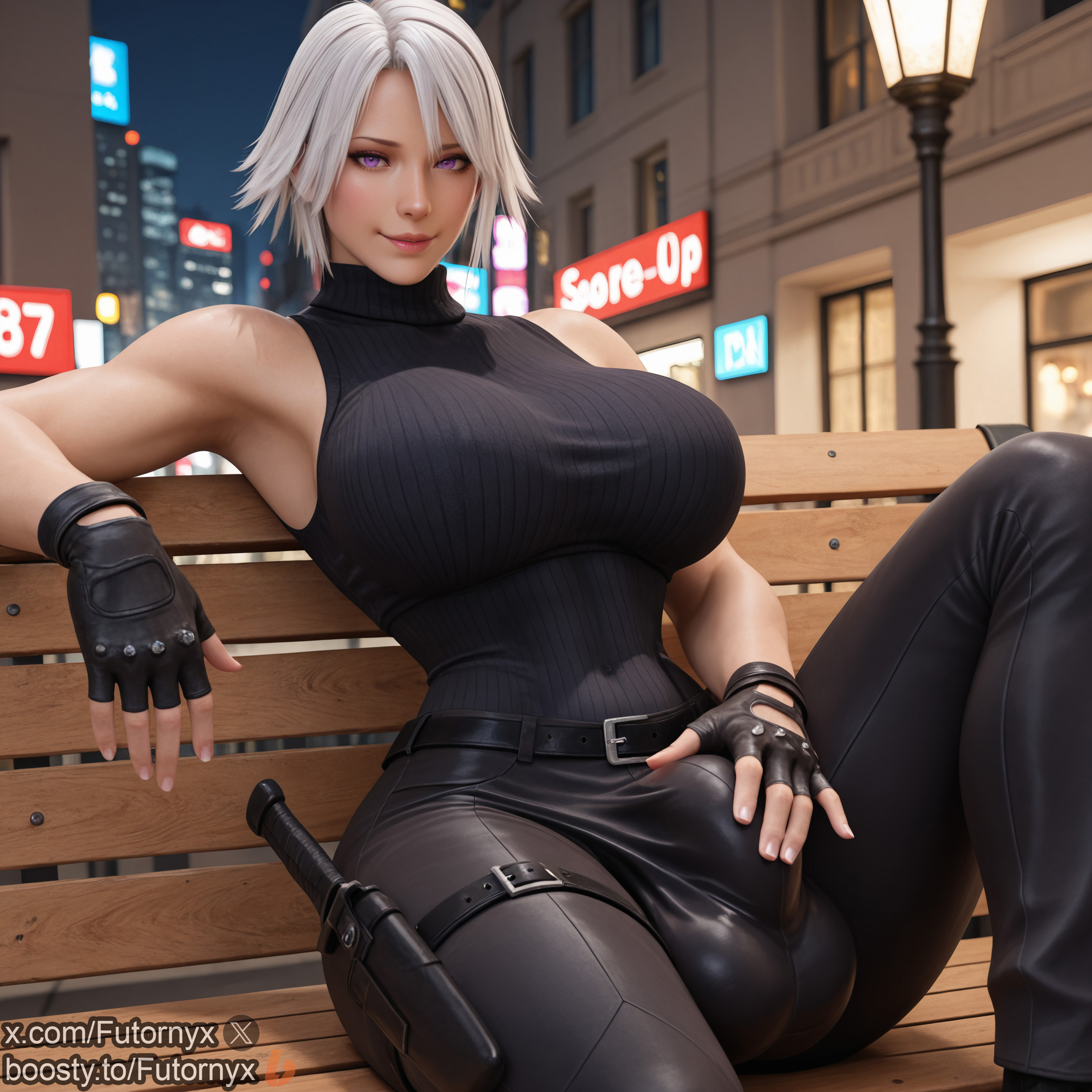 1futa, ai generated, boosty, boosty username, breasts, bulge, christie (doa), dead or alive, dickgirl, futanari, futornyx, huge breasts, intersex, large breasts, purple hair, solo, twitter username, white hair, wide hips