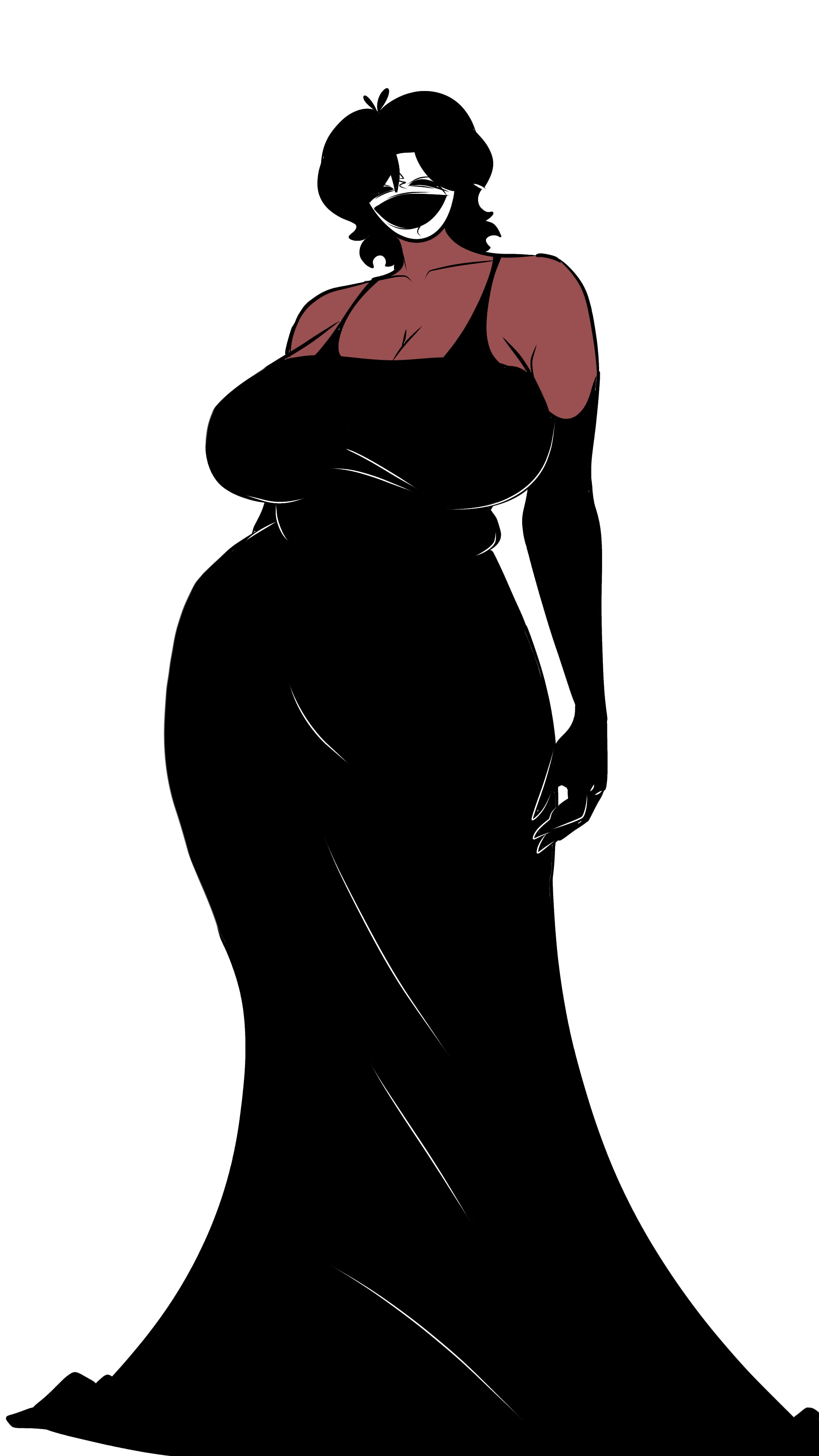 big ass, big breasts, black body, black hair, dress, female, kai (vtuber), kaiteton (artist), kaiyt, mask, milf, nightmare waifu, original character, sketch, taller female, virtual youtuber, vtuber, youtuber, youtuber character, youtuber girl