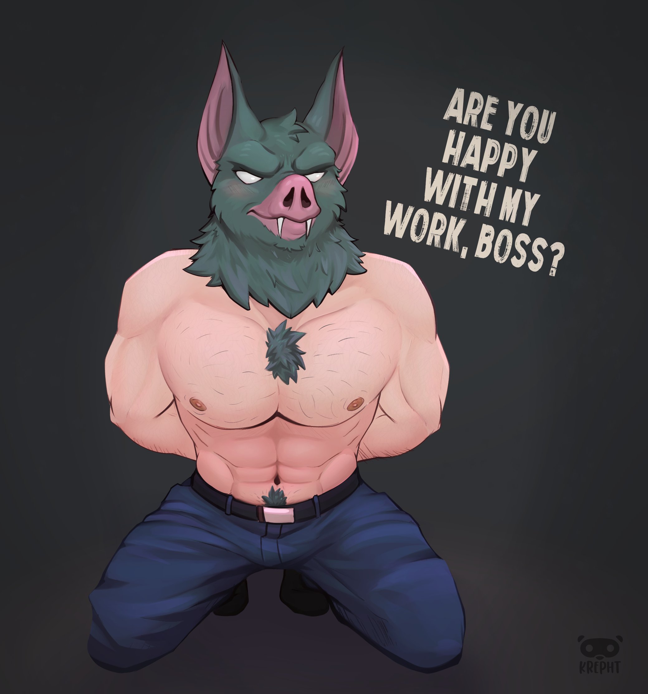 1boy, bars, bat, bulge, creppes m, dispatch (game), flaccid, furry, hairy, male, male only, muscular, muscular male, solo, solo male, sonar (dispatch)