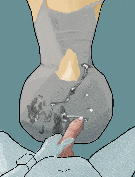 after_orgasm after_sex anthro ass bodily_fluids clock clothing cum cum_on_butt cum_on_clothing dry_humping duo female first_person_view foreskin genital_fluids genitals hieronymusjohnson holding_own_penis humanoid lagomorph leporid male male/female male_pov mammal penis penis_on_butt rabbit rear_view short_tail tail unretracted_foreskin watch yellow_body