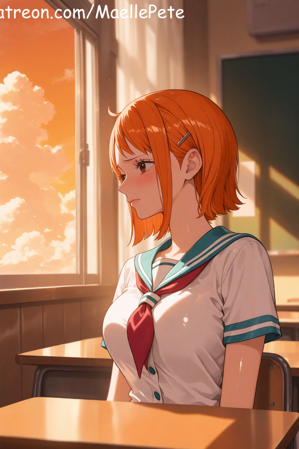 ai_generated beautiful beauty blush breasts clothing cute female female_only long_hair love maellepetite nami_(one_piece) one_piece pose solo