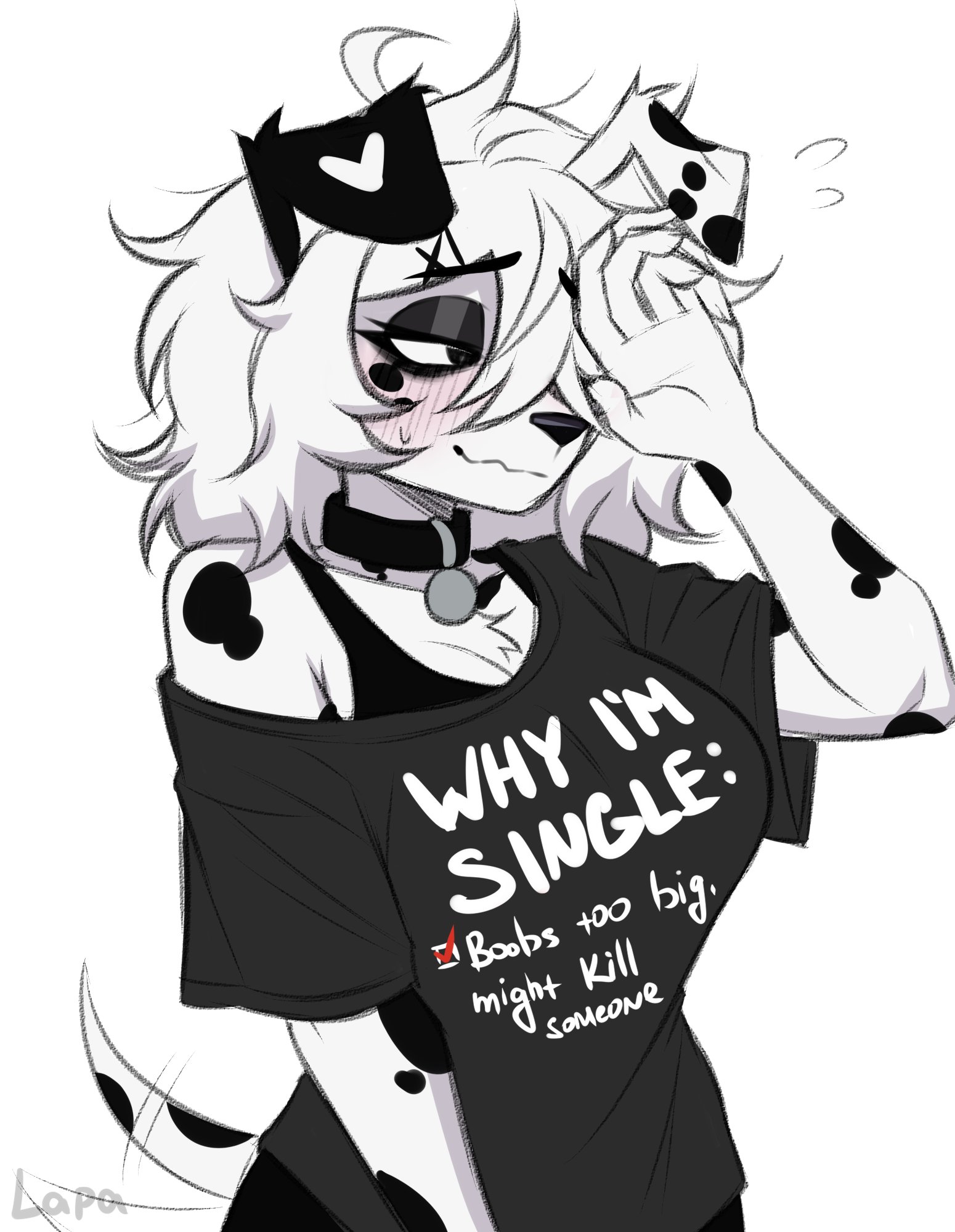 1girls, 1lady, 1woman, big breasts, breasts, clothed, dalmatian, female, furry, furry female, furry only, lapalilpup, sfw, sfw version, tagme, text, too big, too big (phrase)
