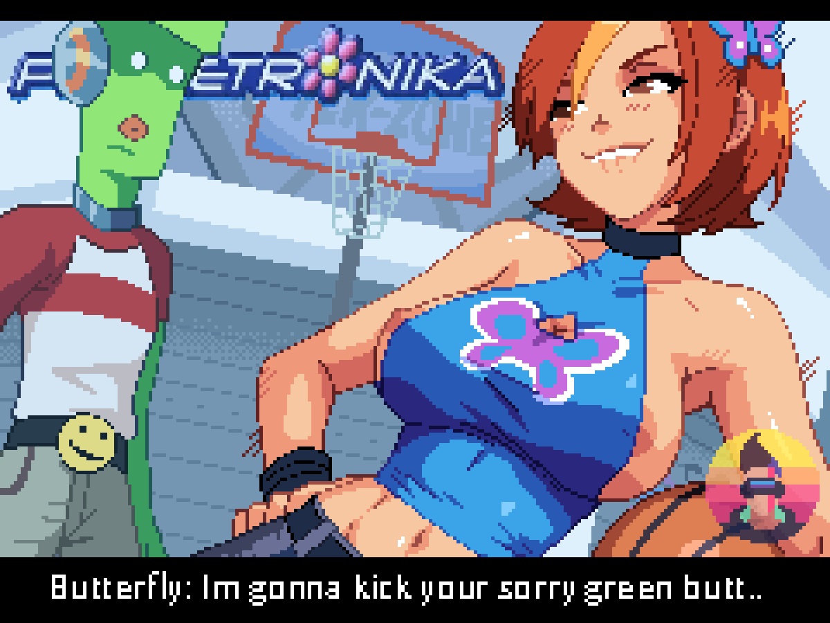 1boy, 1girls, 2d, areolae, areolae slip, big breasts, breasts, busty, butterfly (planetronika), butterfly hair ornament, female, female focus, freestyle (planetronika), hourglass figure, hourglass figured female, male, neophite-byte, nipple slip, nipples, planetronika, red hair, tagme, wardrobe malfunction, wide hips