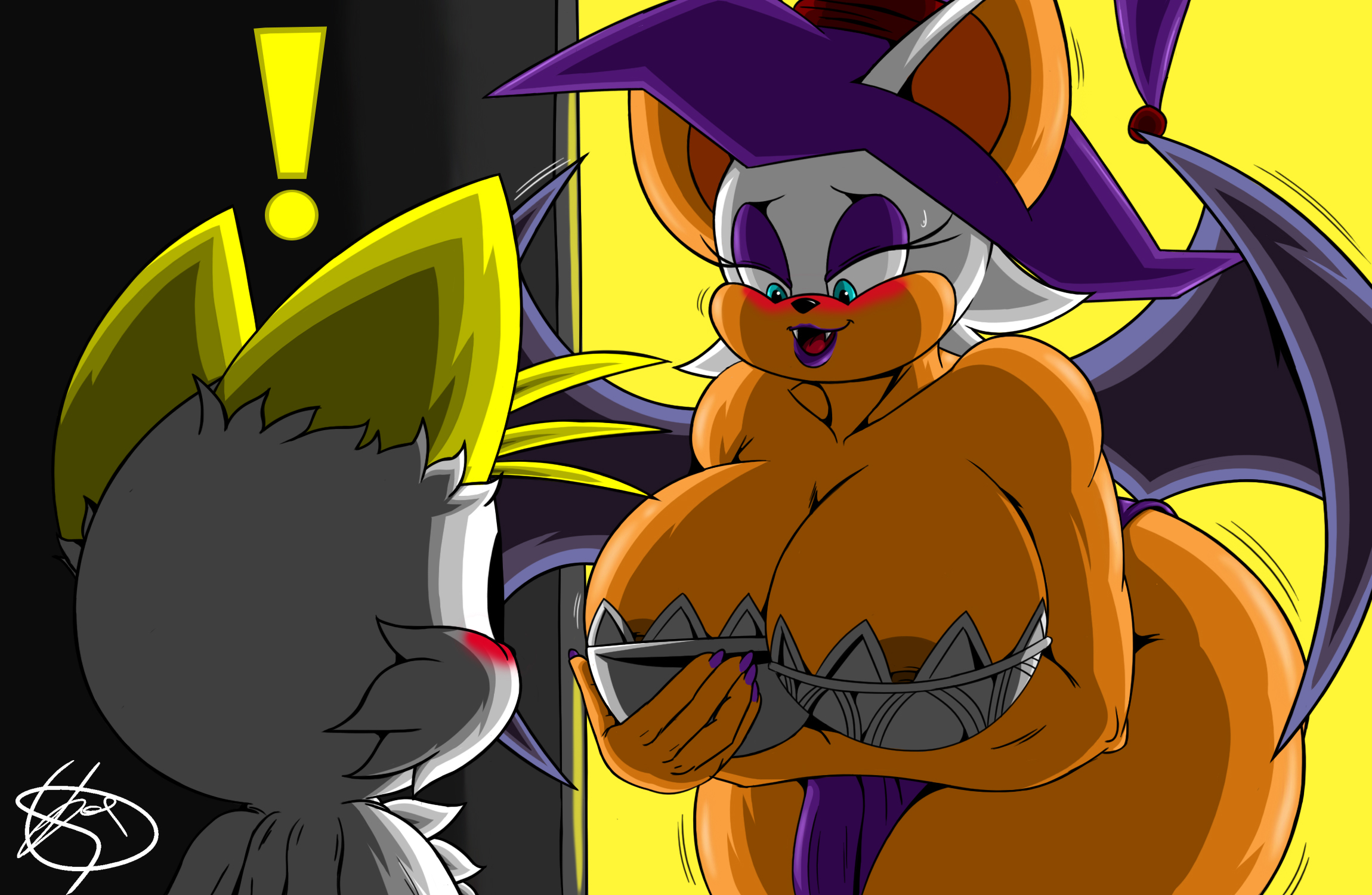 2d, age difference, anthro, areola slip, bat, big breasts, breasts, canid, canine, duo, female, fox, foxiumart, ghost costume, halloween, hi res, holidays, male, male/female, mammal, mobian, mobian (species), mobian bat, nipple slip, older female, rouge the bat, sega, sonic (series), sonic adventure 2, sonic the hedgehog (series), tails, tails the fox, trick or treat, witch costume, younger male