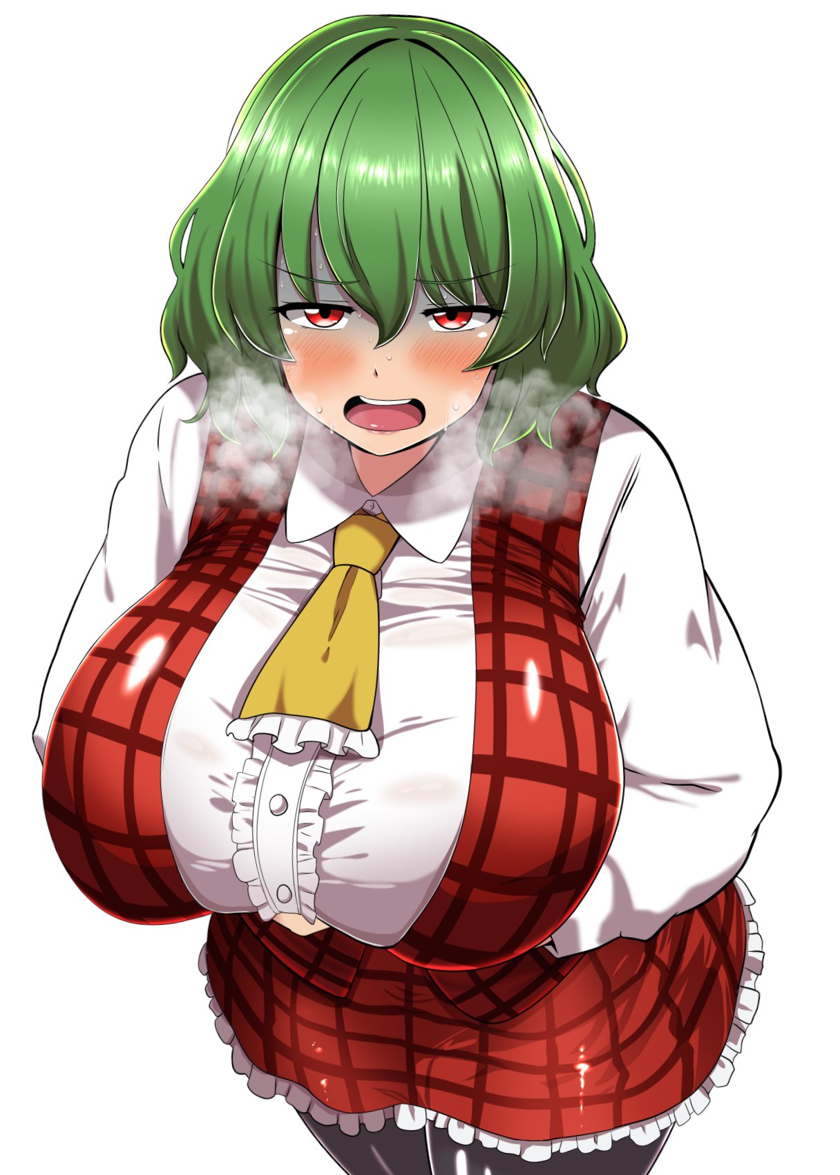 1girls, big breasts, breasts, female, green hair, heavy breathing, kazami yuuka, solo, steam, touhou, urao2sei, yuka kazami, yuuka kazami