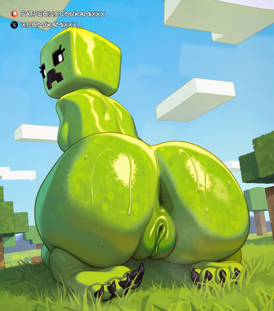 :3 ai_generated ass ass_focus back_view big_body breasts caked_up creeper cute donut erection eyes face fat_ass fat_pussy feet female grass green green_skin happy kamixxx large larger minecraft pupils pussy pussy_lips sharp_claws side_view sideboob sweat sweating up_close white_eyes