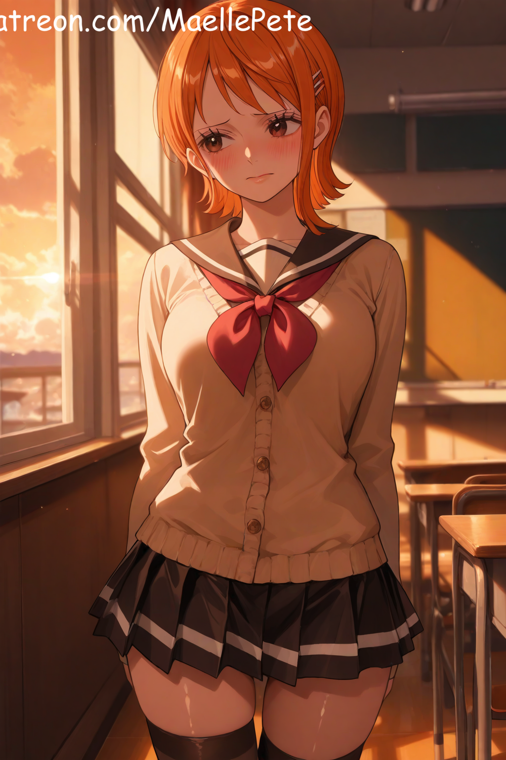 ai_generated beautiful beauty blush breasts clothing cute female female_only long_hair love maellepetite nami_(one_piece) one_piece pose solo