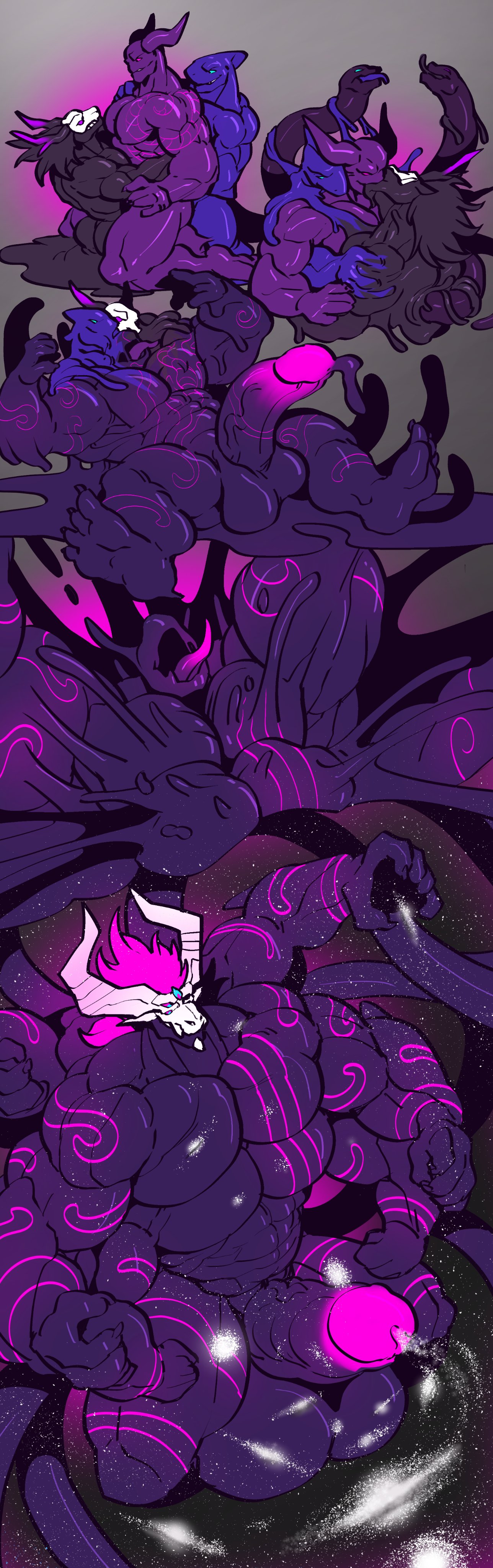 anthro balls big_balls big_penis black_body blue_body cock demon dick dragon engis_(trencalos) furry gay goo_creature growth hair homosexual horn kissing male male/male male_only mane markings melting merging muscles muscular muscular_male penis purple_body sequence shark skull slime tail tentacle testicles trencalos