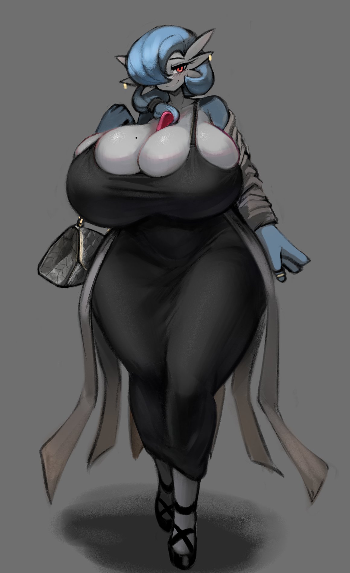 breasts, dress, earring, earrings, female, gardevoir, gipehtyboon, huge breasts, mole, mole on breast, pokémon (species), pokemon, pokemon (species), purse, red eyes, shiny gardevoir, shiny pokemon, yboon