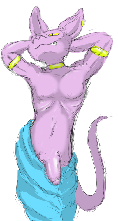 beerus clothed clothing dragon_ball dragon_ball_super feline flaccid grandschemetheme jewelry male male_only mammal partially_clothed penis presenting slim smile solo