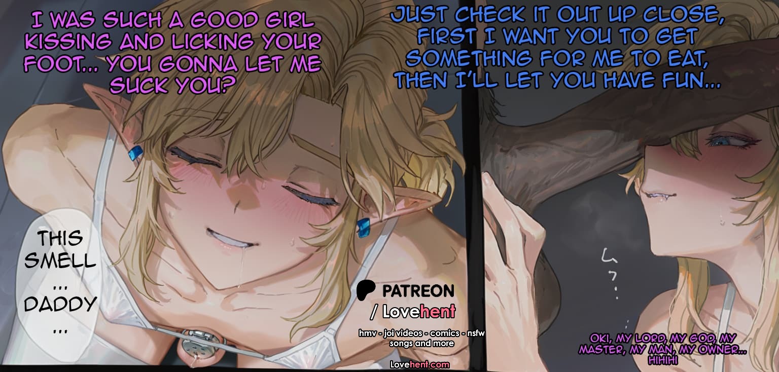 2boys, ai generated, bikini, blonde hair, blue eyes, blush, chastity cage, collarbone, comic, crossdressing, cuckhold, cuckquean, dark skin, dark-skinned male, earrings, english text, female, gay, gay sex, hug, interracial, jewelry, link, lovehent, male, male focus, micro bikini, multiple boys, multiple males, navel, otoko no ko, penis, pointy ears, ponytail, sissy, sissygasm, smile, speech bubble, swimsuit, the legend of zelda, thighhighs, white bikini, white thighhighs, yaoi