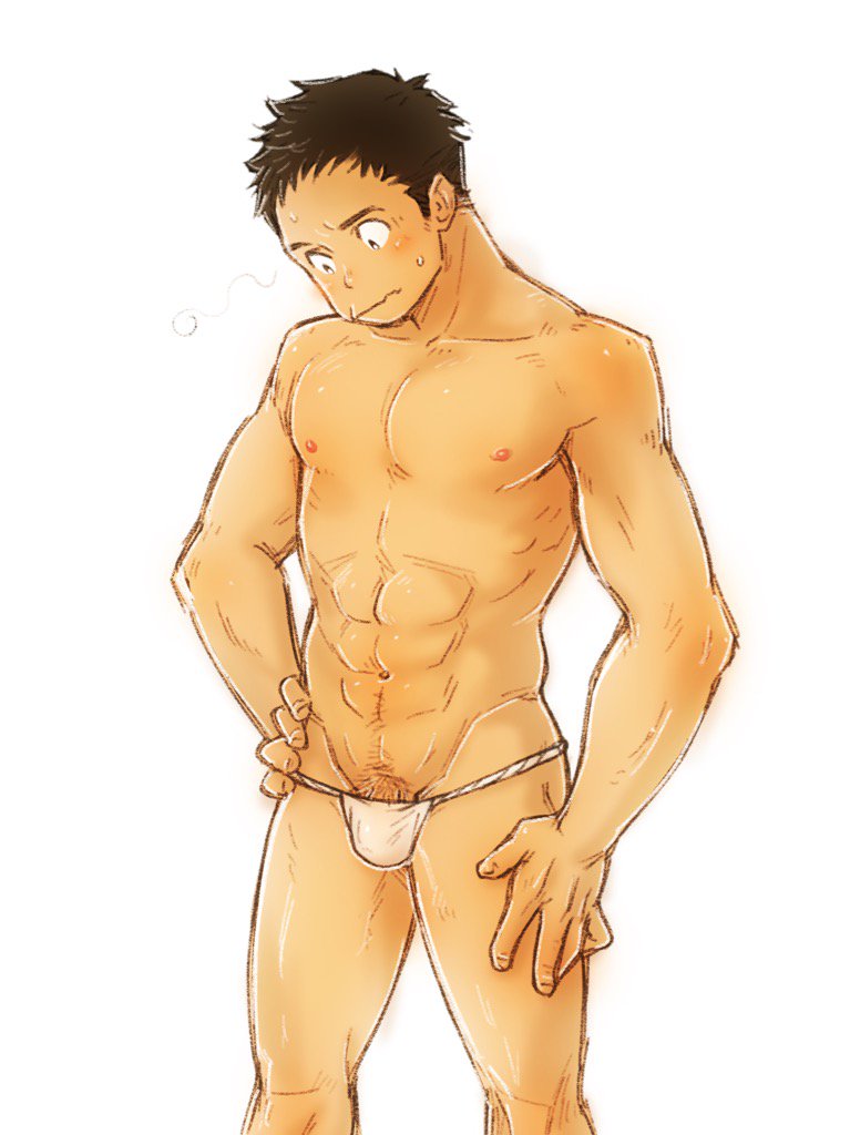 1boy abs blush fundoshi male_only muscle nipples pecs solo sweat topless torte_(triggerhappy) underwear